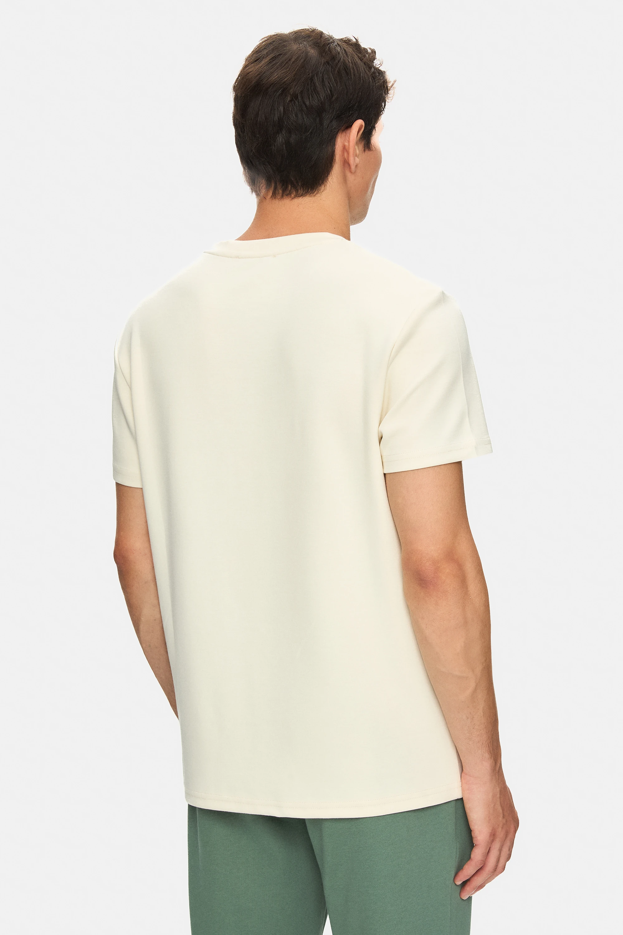 CANARY Kemik Rengi Bisiklet Yaka Gofre Baskılı Modal Kumaş Standard Fit Erkek Tshirt