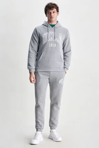 OTTO Gri Rahat Paça Nakışlı Standard Fit Erkek Eşofman Altı