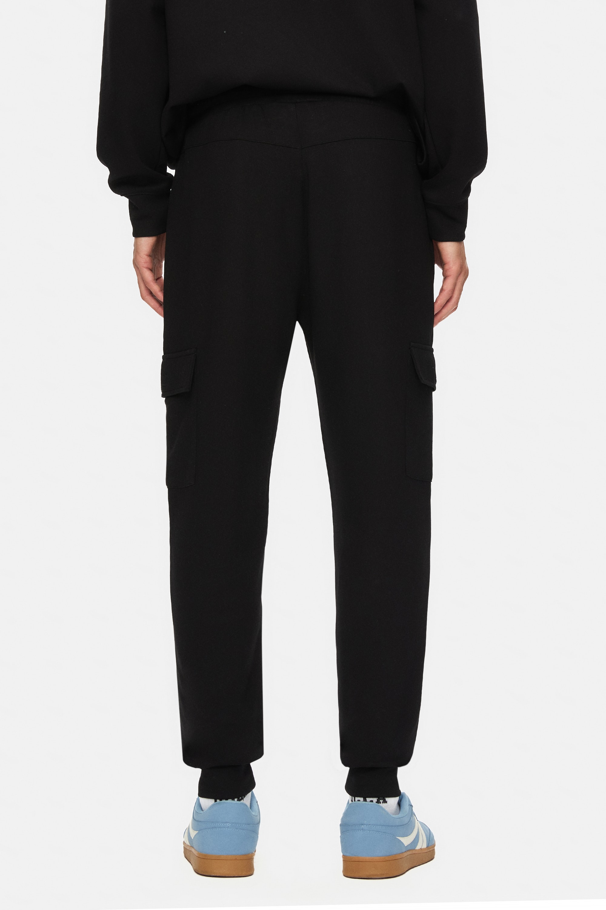 DALEY Siyah Kargo Cepli Gofre Baskı Standard Fit Erkek Eşofman Alt