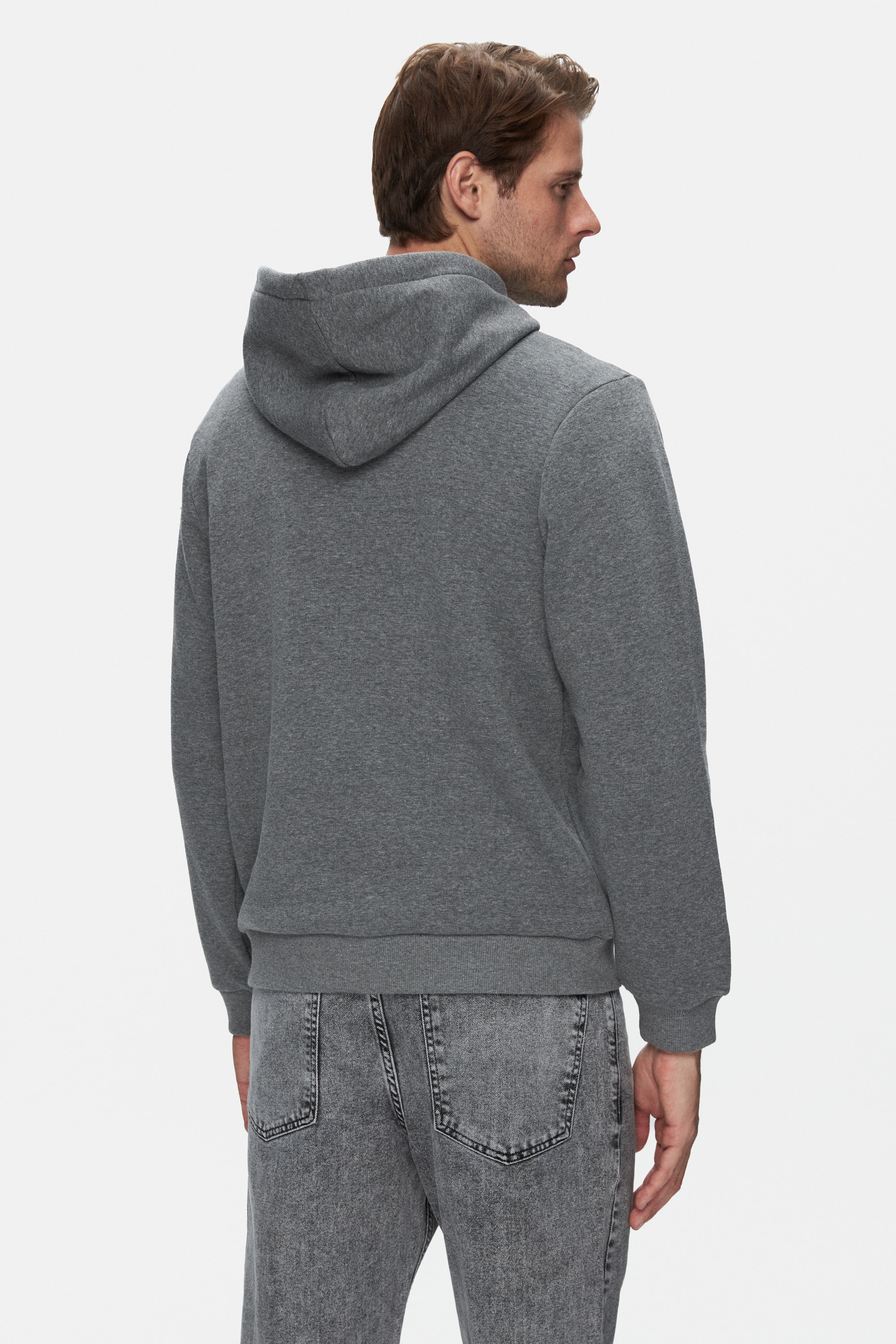 JEPSEN Koyu Gri Kapüşonlu Nakışlı Standard Fit Erkek Sweatshirt