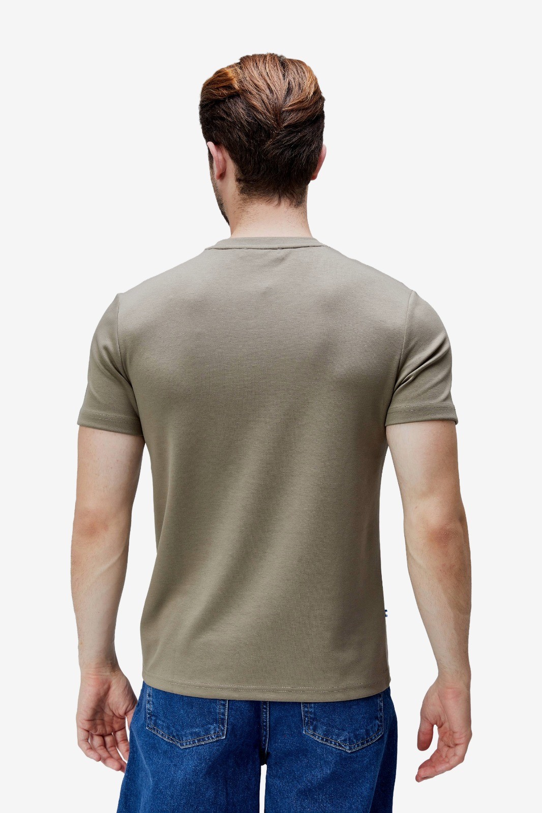 CANARY Haki Bisiklet Yaka Gofre Baskılı Modal Kumaş Standard Fit Erkek Tshirt