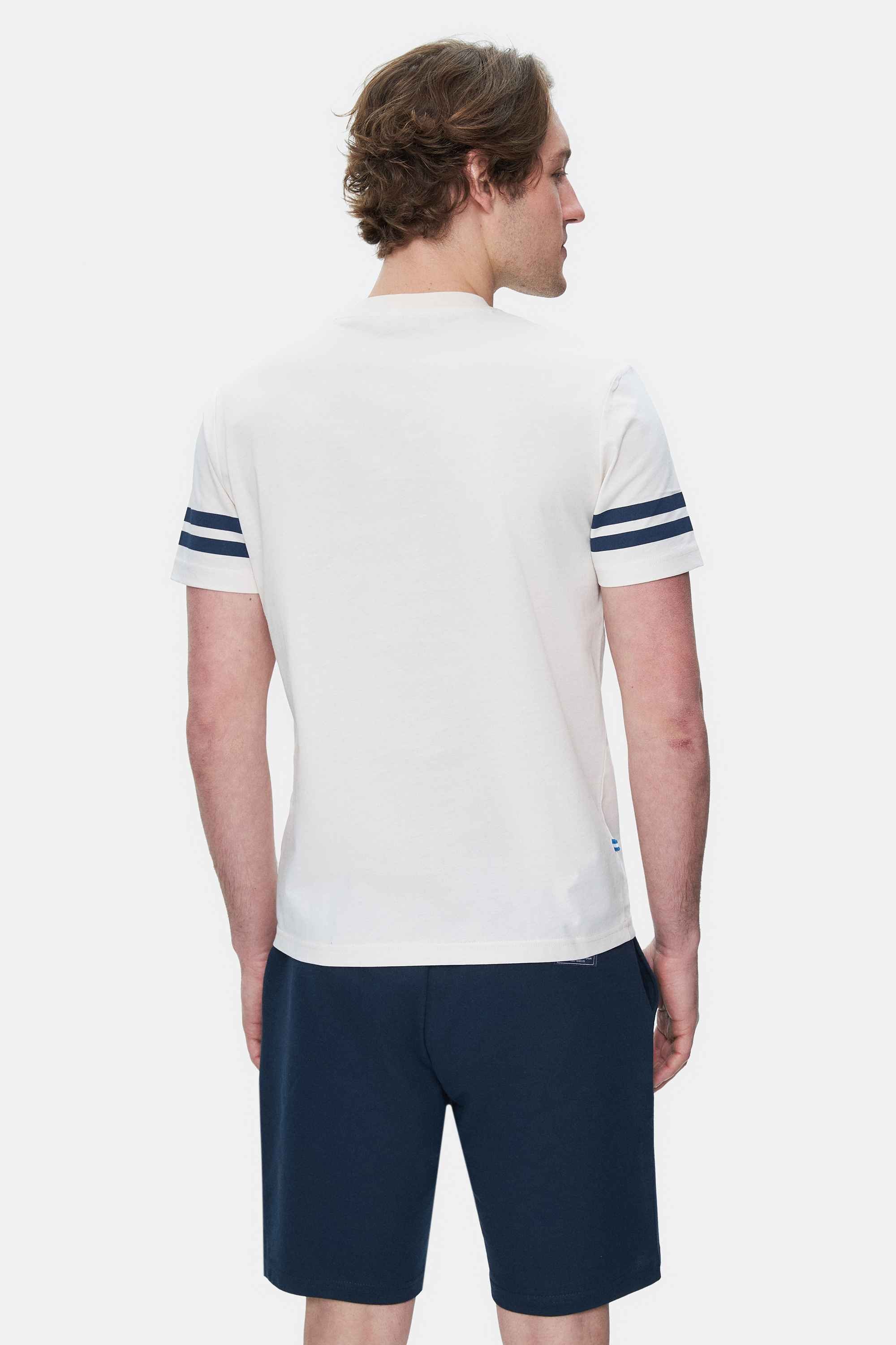 STARK Kemik Rengi Kolu Şeritli Bisiklet Yaka Baskılı Standard Fit Erkek Tshirt