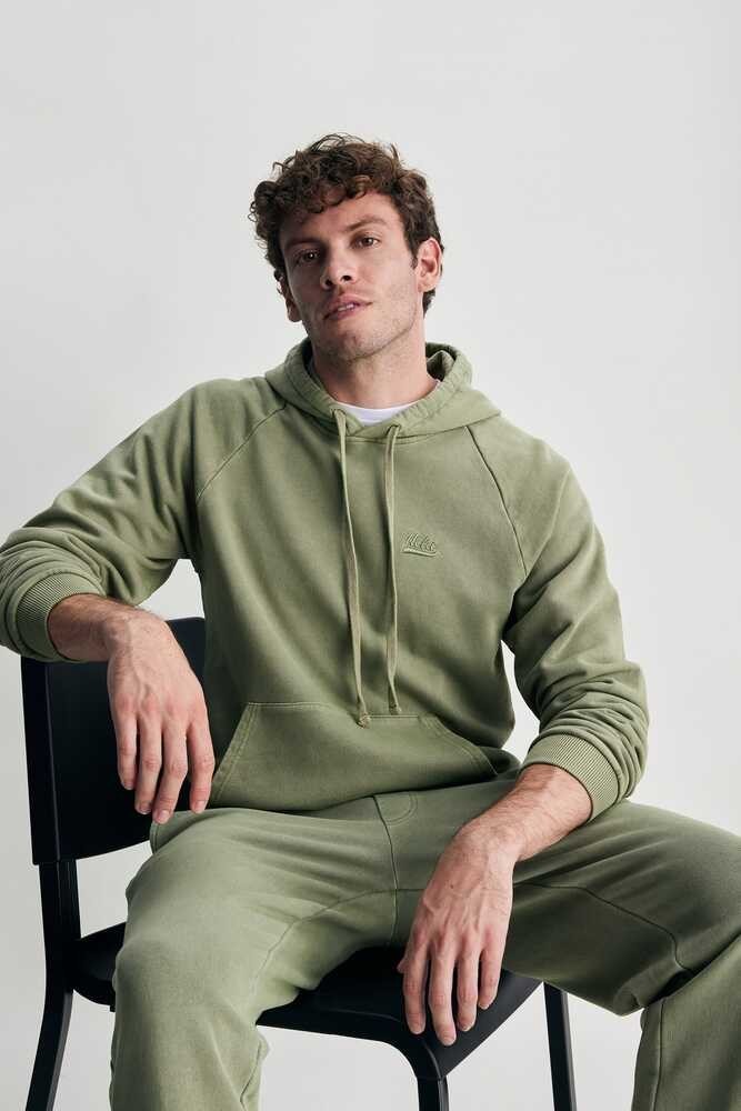 JUDE Yeşil Kapüşonlu Nakışlı Standard Fit Erkek Sweatshirt