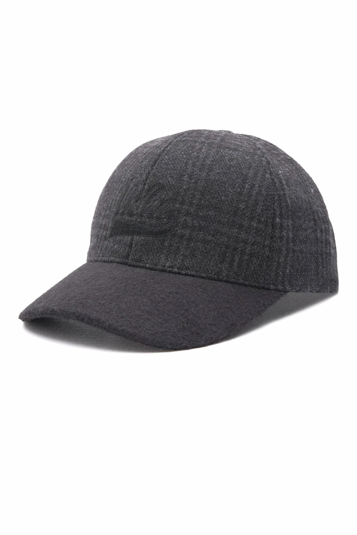 LOGAN Siyah Baseball Cap Ekoseli Kaşe Nakışlı ve Metal Tokalı Standard Fit Unisex Şapka