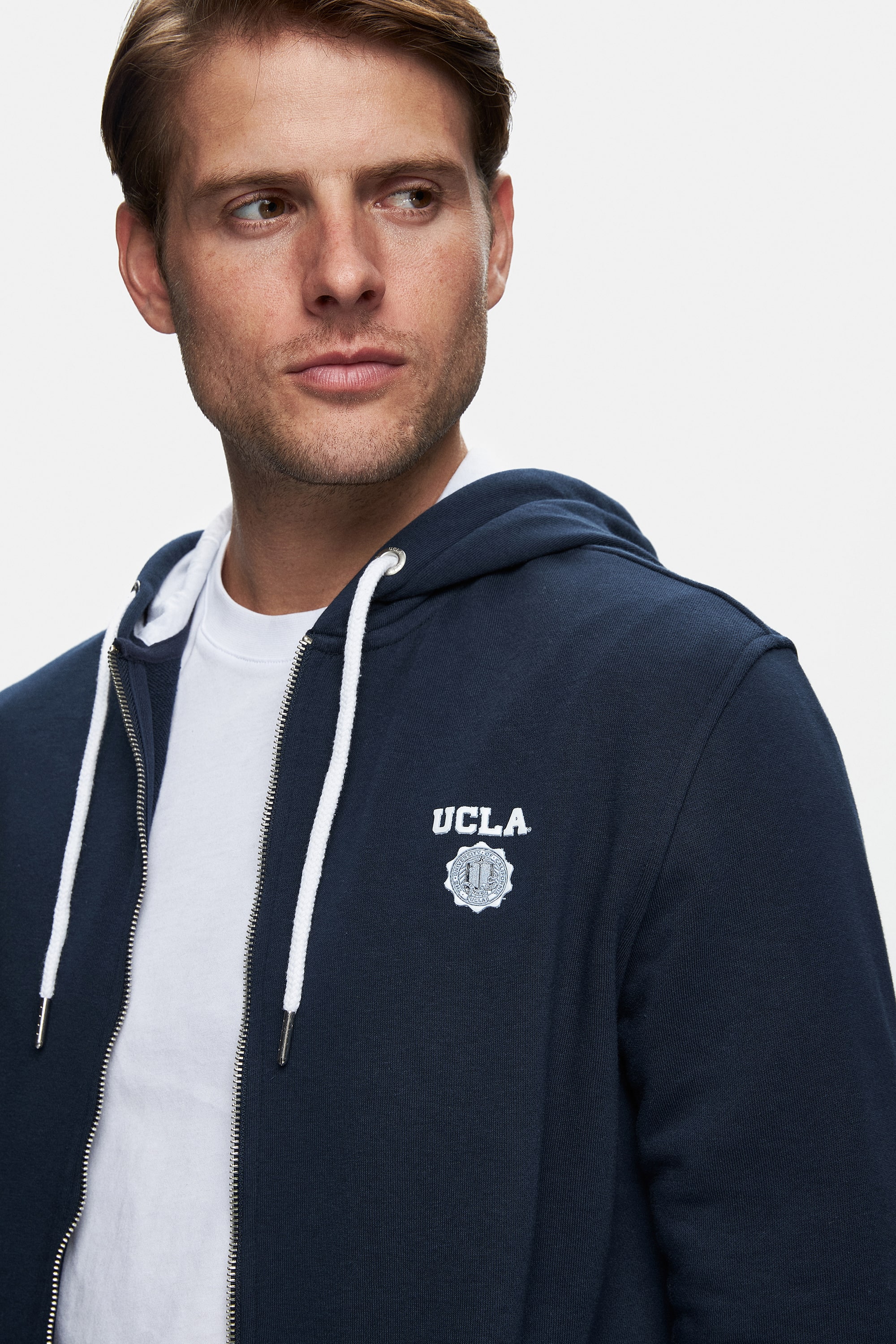 HILGARD Lacivert Kapüşonlu Ve Fermuarlı Baskılı Standard Fit Erkek Sweatshirt