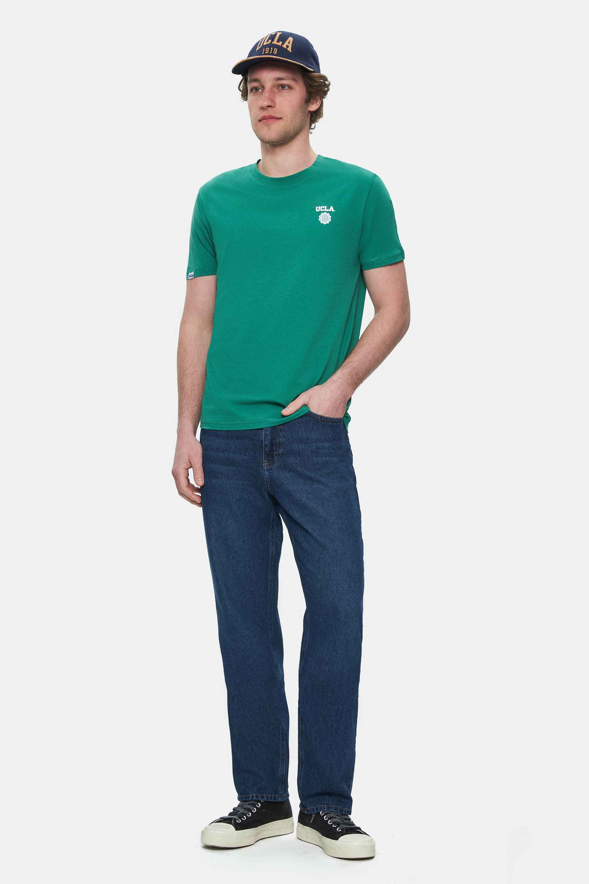 BASS Yeşil Bisiklet Yaka Baskılı Standard Fit Erkek Tshirt