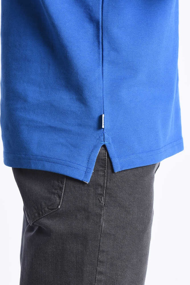 GUSTINE Mavi Polo Yaka Nakışlı Standard Fit Erkek Sweatshirt