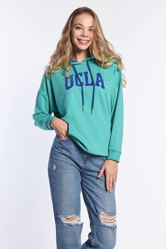 PALMA Yeşil Süzine Nakışlı Oversize Kadın Sweatshirt