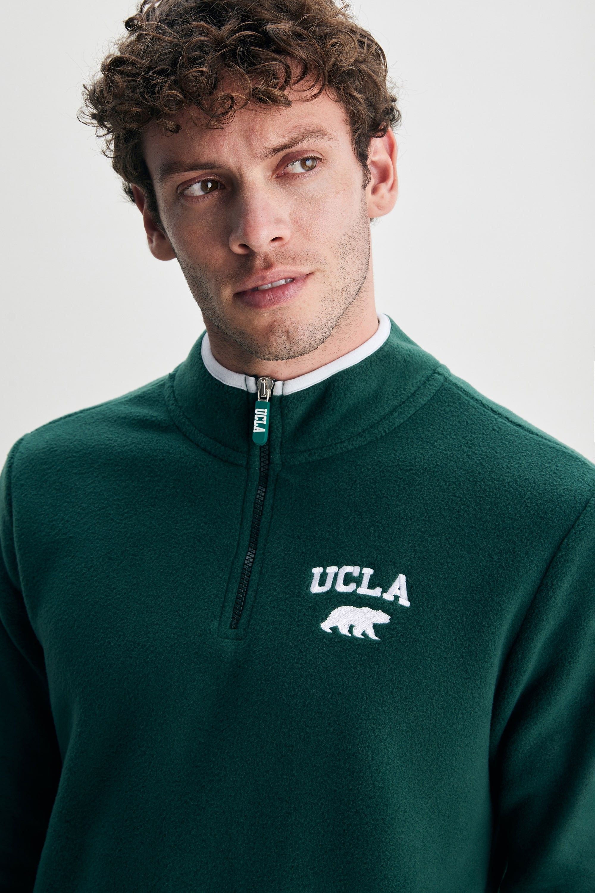CORNING Yeşil Yarım Fermuarlı Nakışlı Polar Standard Fit Erkek Sweatshirt