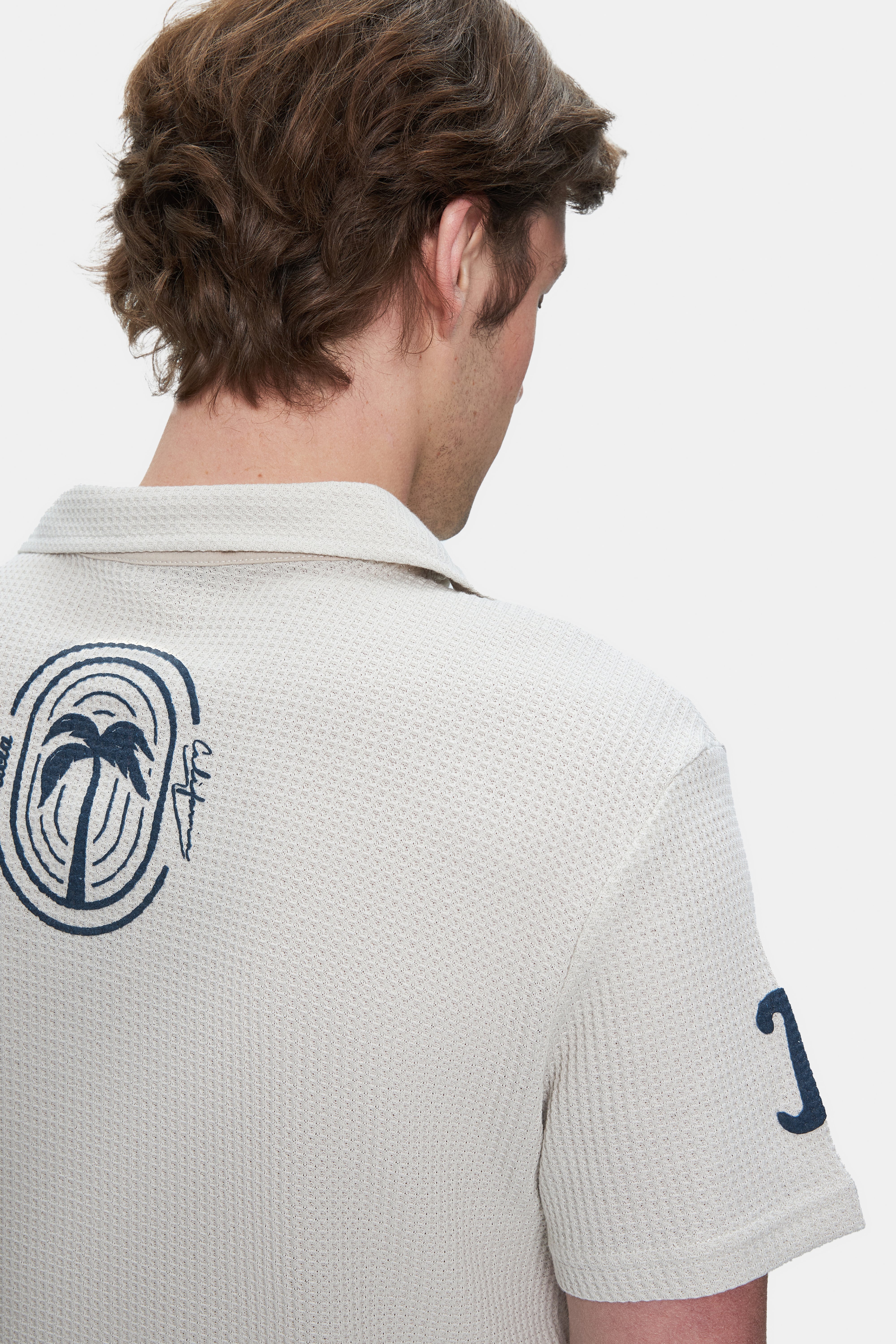 RUSSEL Bej Polo Yaka baskılı Erkek Tshirt