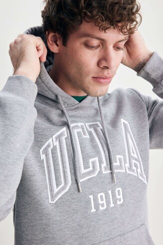 JEPSEN Gri Kapüşonlu Nakışlı Standard Fit Erkek Sweatshirt