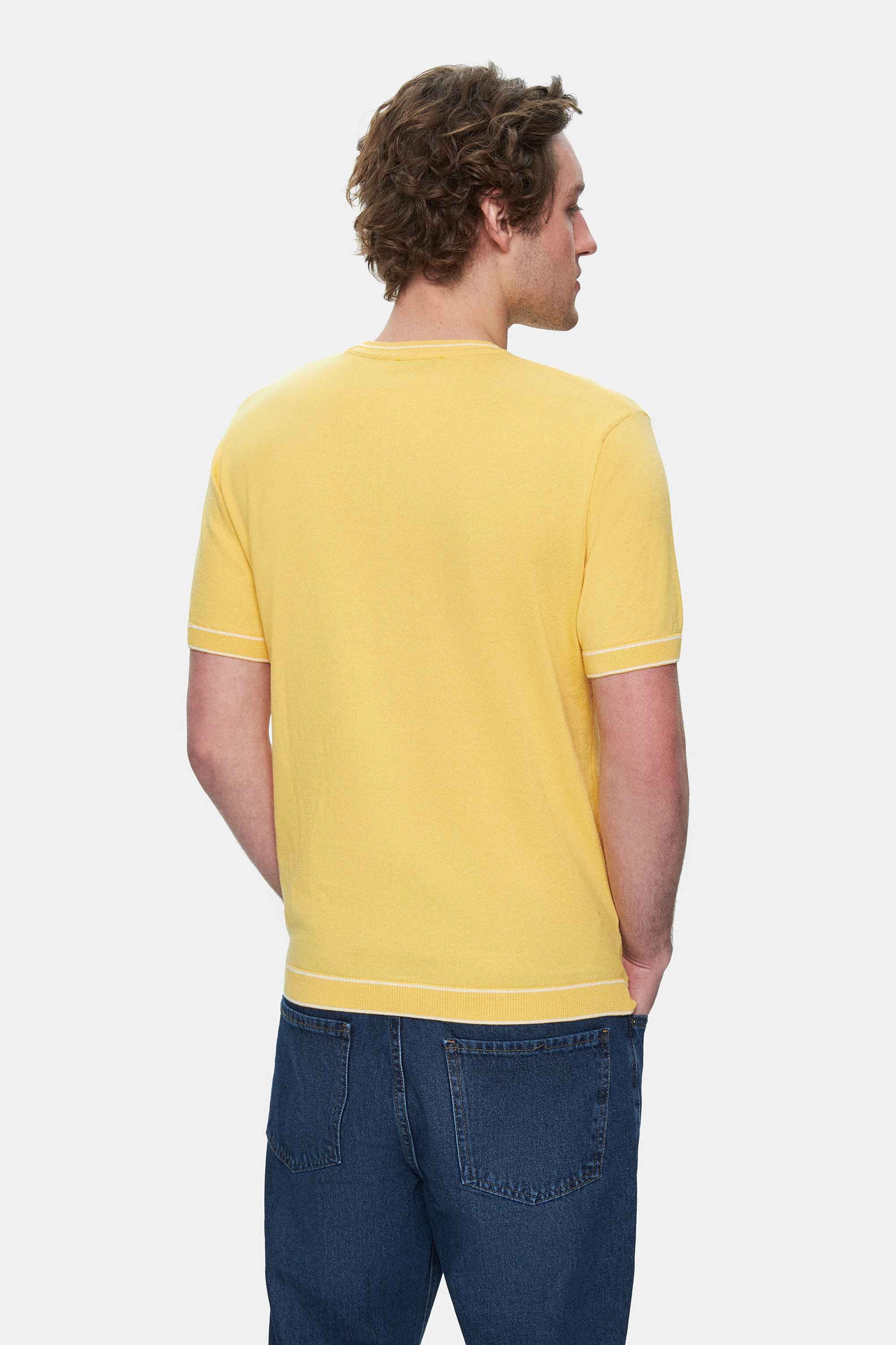 FARED Sarı Bisiklet Yaka Triko Nakışlı Standard Fit Erkek Tshirt