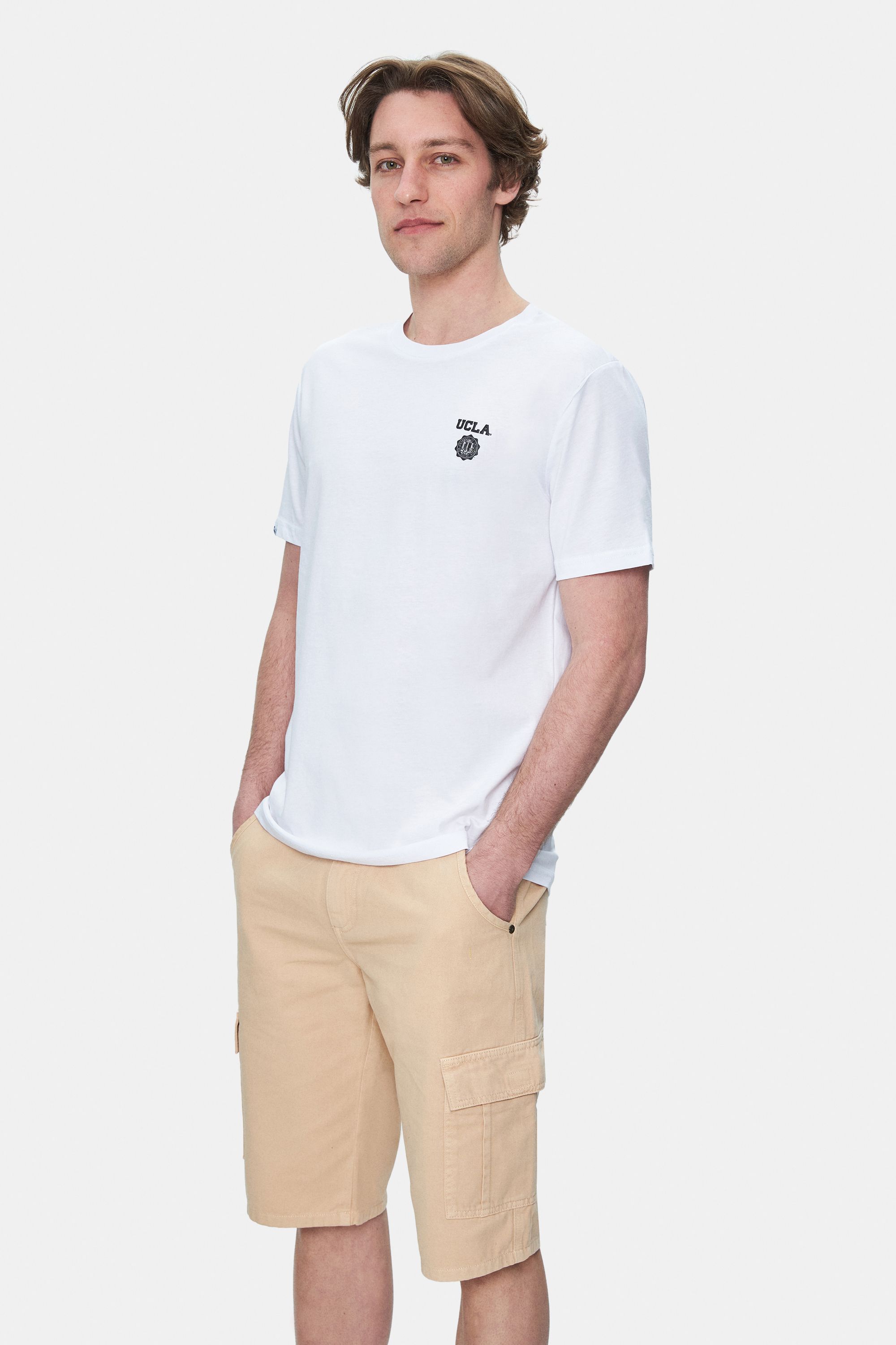 BLEWIN Camel Kargo Cepli Gabardin Nakışlı Standard Fit Erkek Şort