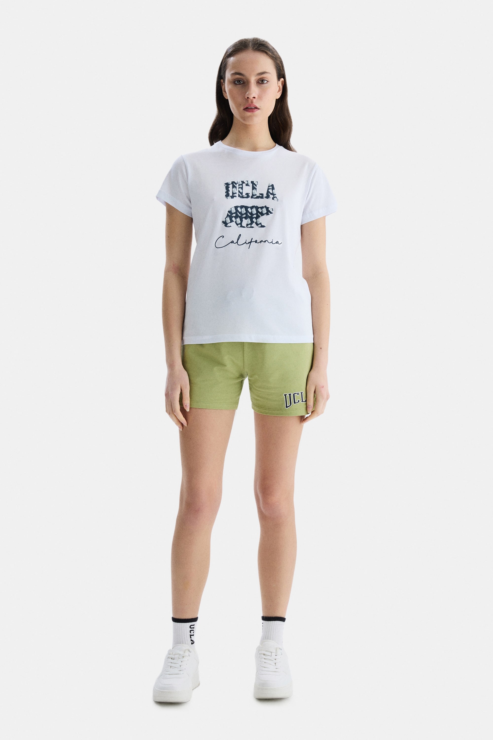 ALLISON Beyaz Bisiklet Yaka baskılı Standard Fit Kadın Tshirt