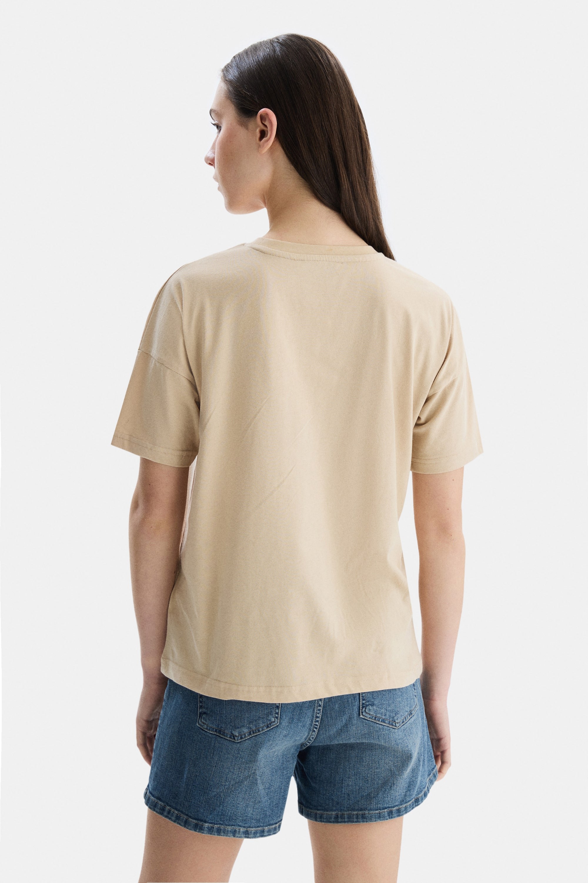 SANCHEZ Kahve Bisiklet Yaka Baskılı Standard Fit Kadın Tshirt