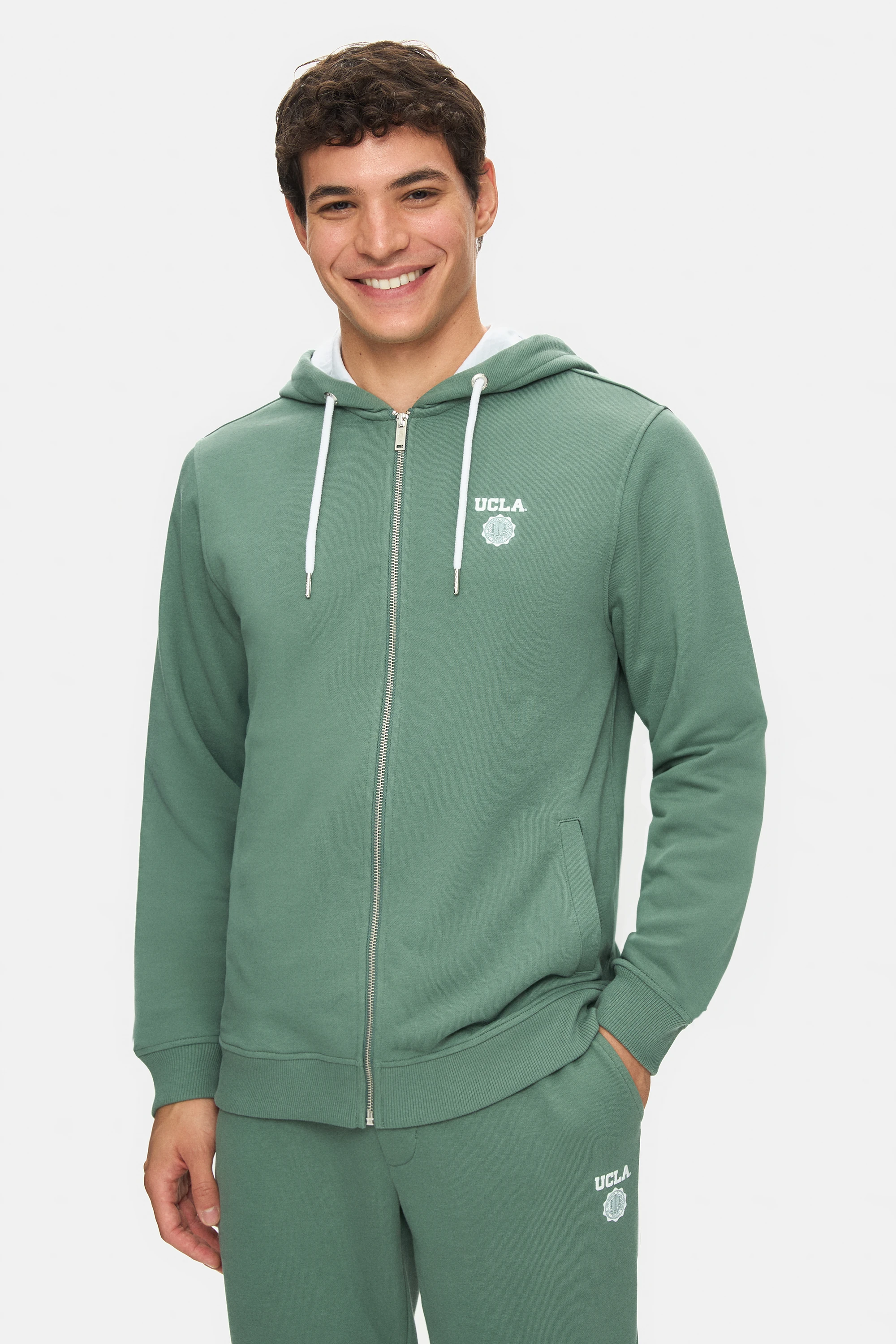 HILGARD Adaçayı Yeşili Kapüşonlu Ve Fermuarlı Baskılı Standard Fit Erkek Sweatshirt