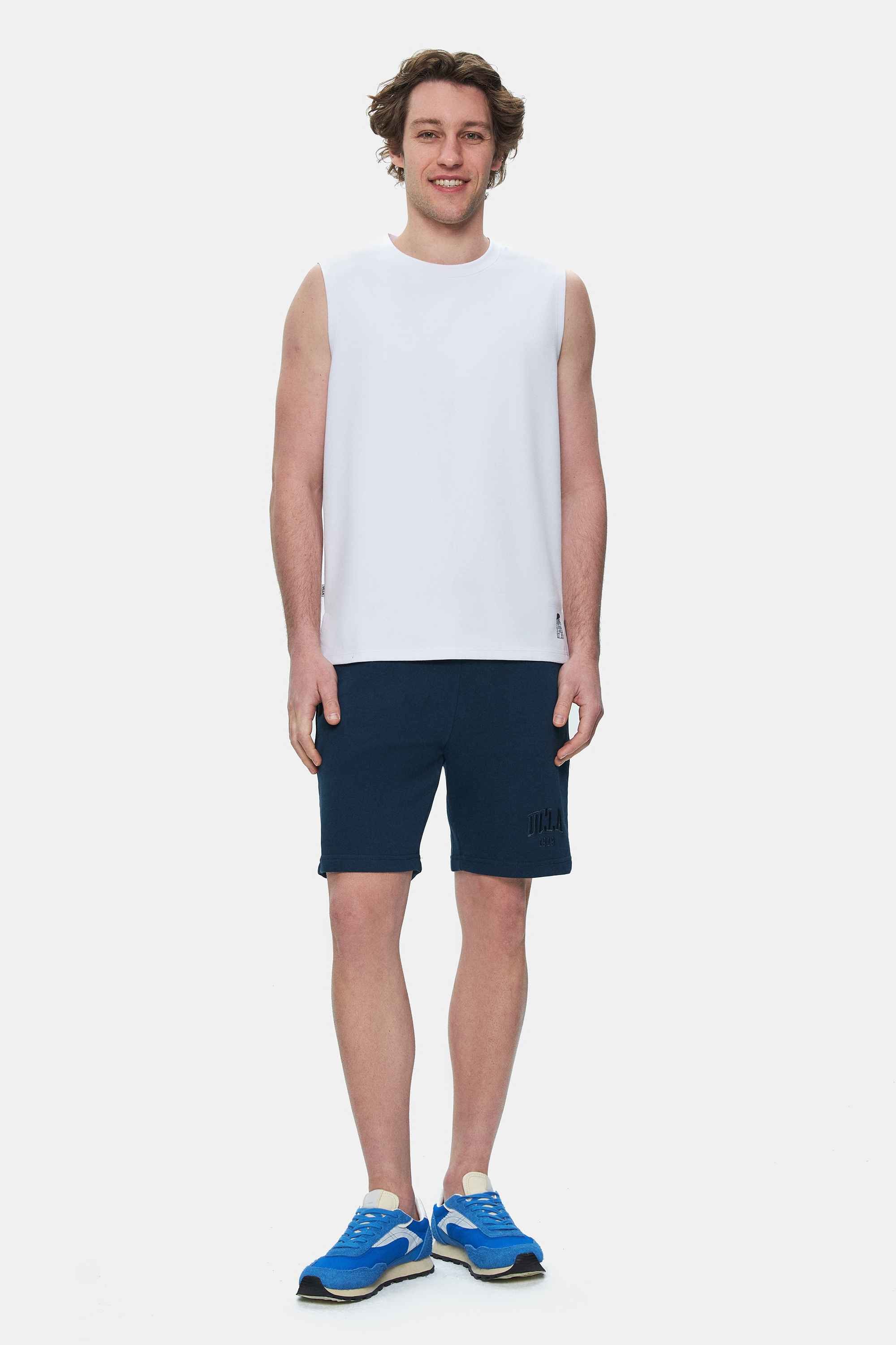 BODHI Beyaz Bisiklet Yaka Sıfır Kol Baskılı Modal Kumaş Oversize Erkek Tshirt