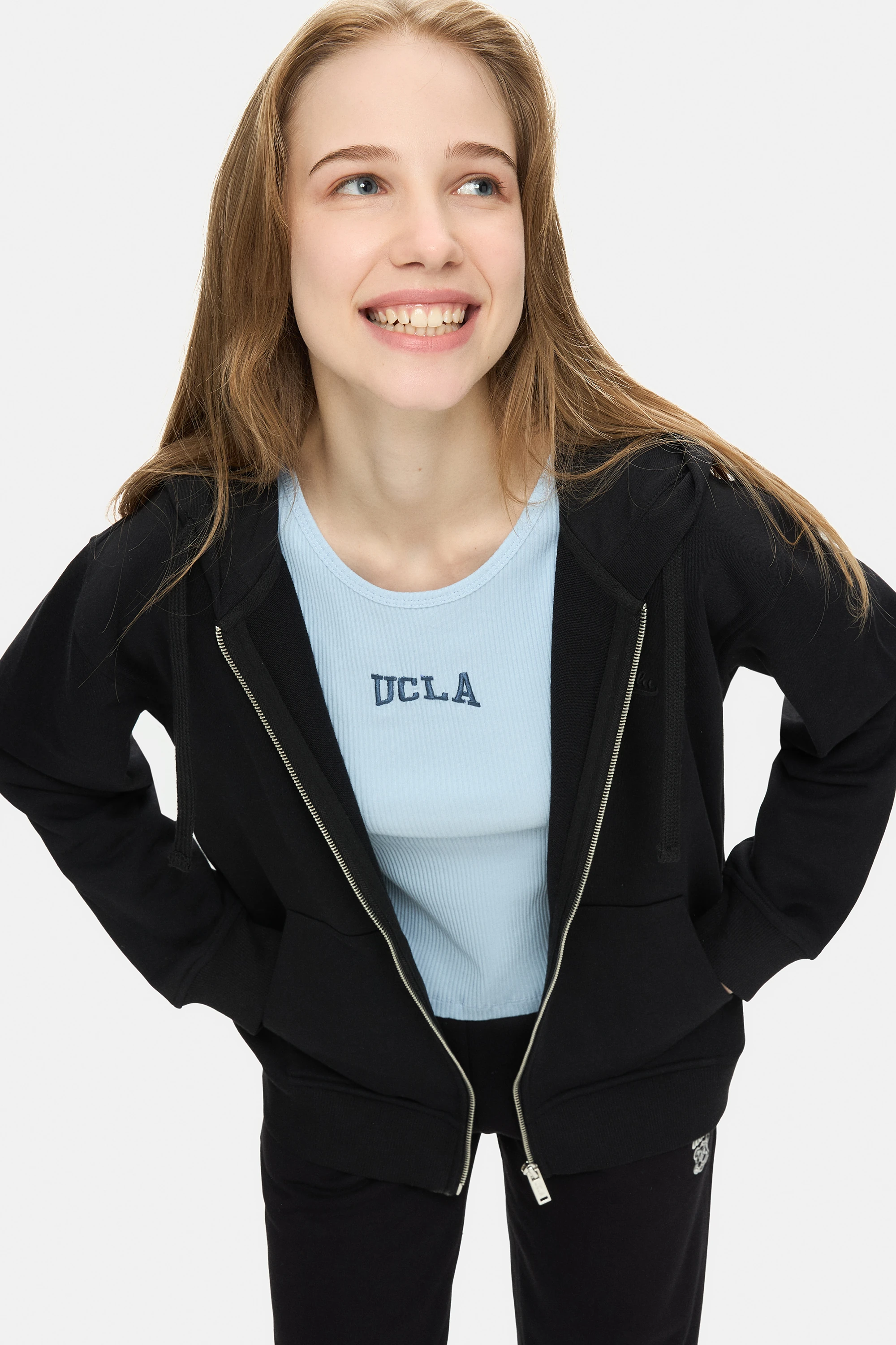 VIVIANA Siyah Kapüşonlu Baskılı Fermuarlı Standard Fit Kadın Sweatshirt