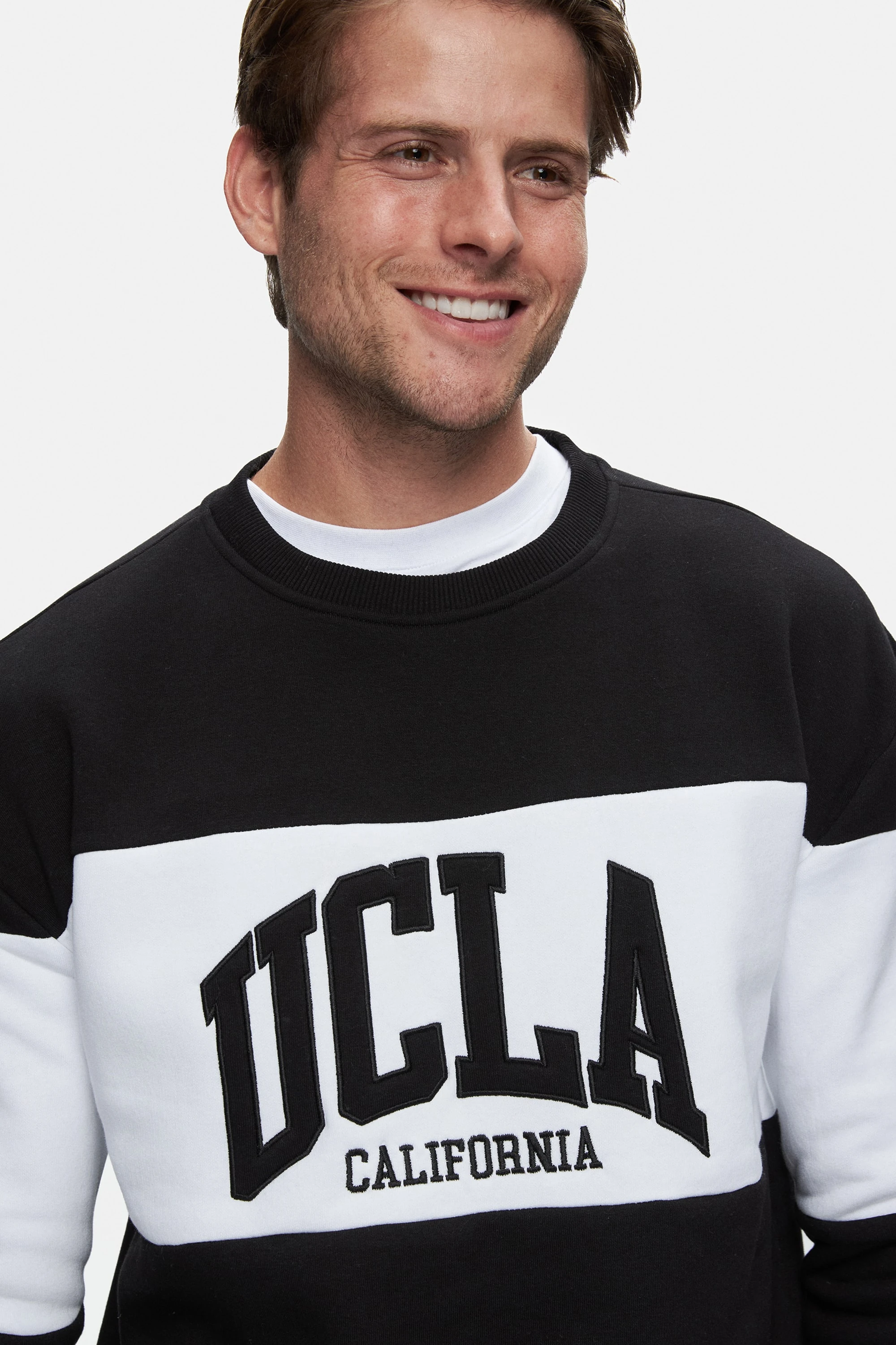 ARCHER Siyah Bisiklet Yaka Nakışlı Şardonlu Loose Fit Erkek Sweatshirt