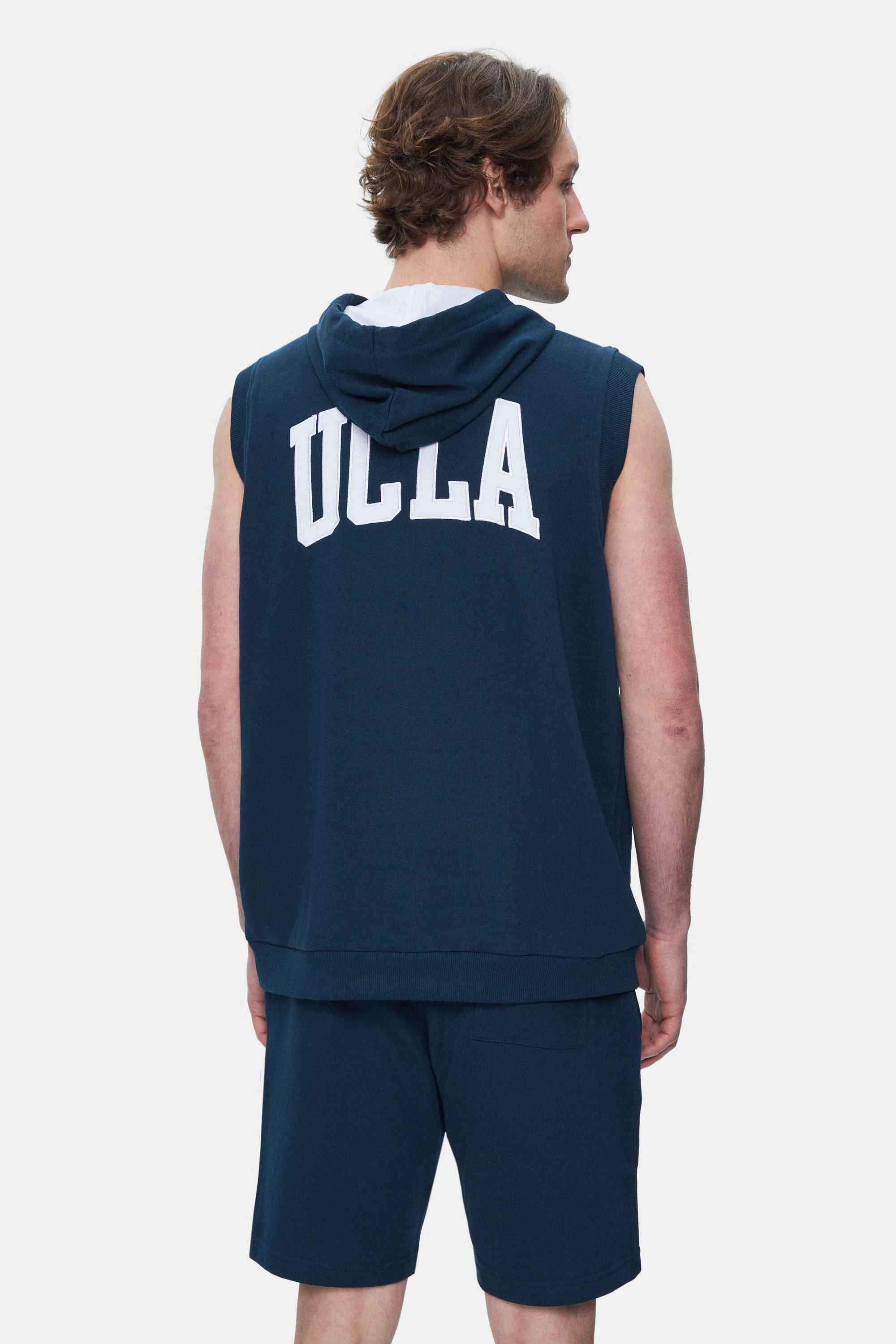 HEWITT Lacivert Nakışlı Sıfır Kol Sweatshırt Oversize Erkek Sweatshirt