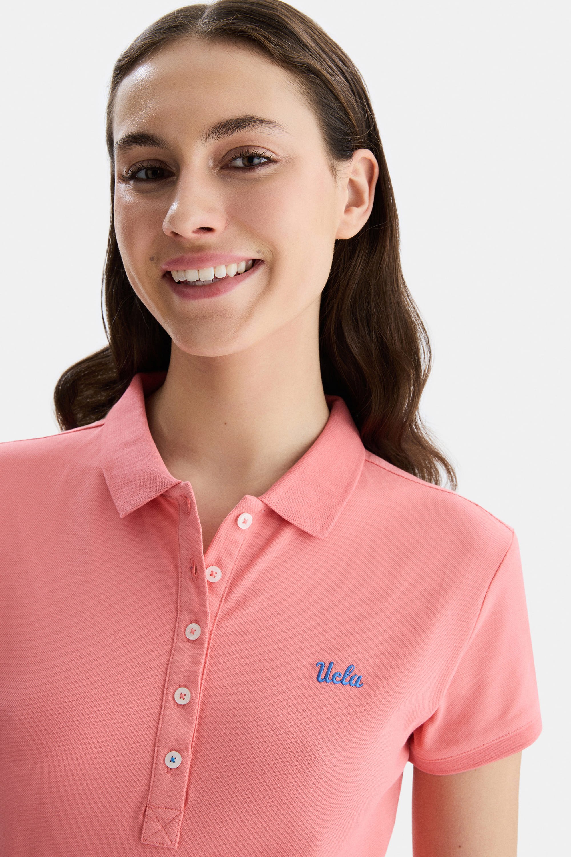 SHAVER Pembe Polo Yaka Nakışlı Standard Fit Kadın Tshirt