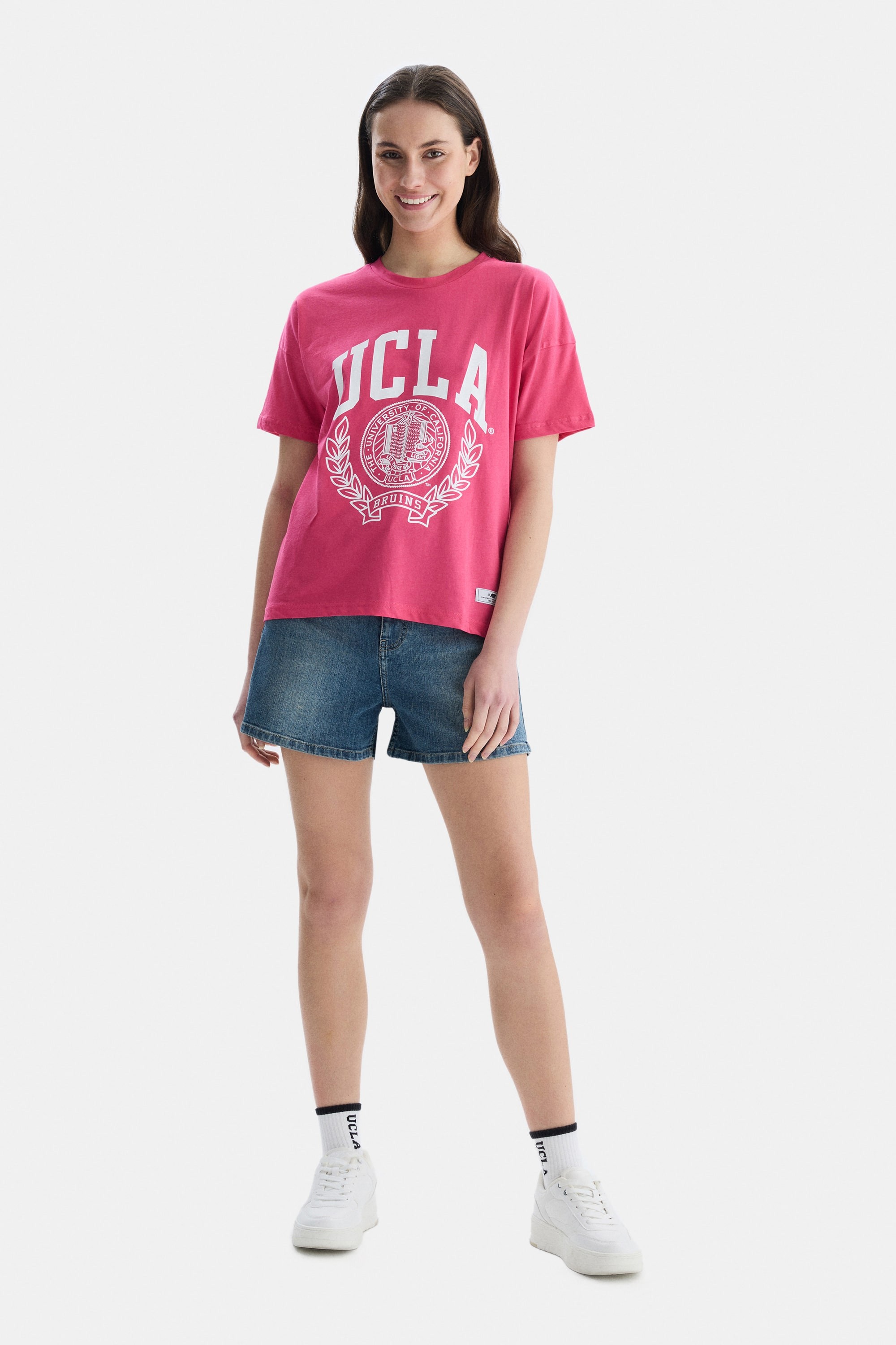 AVALON Pembe Bisiklet Yaka Baskılı Oversize Kadın Tshirt