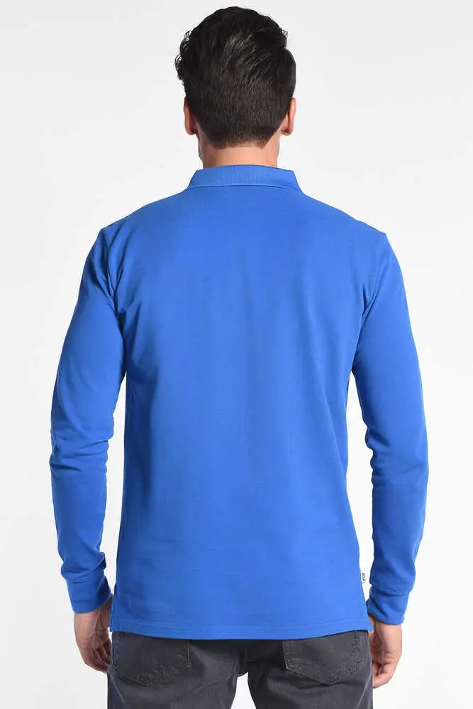 GUSTINE Mavi Polo Yaka Nakışlı Standard Fit Erkek Sweatshirt UCLA