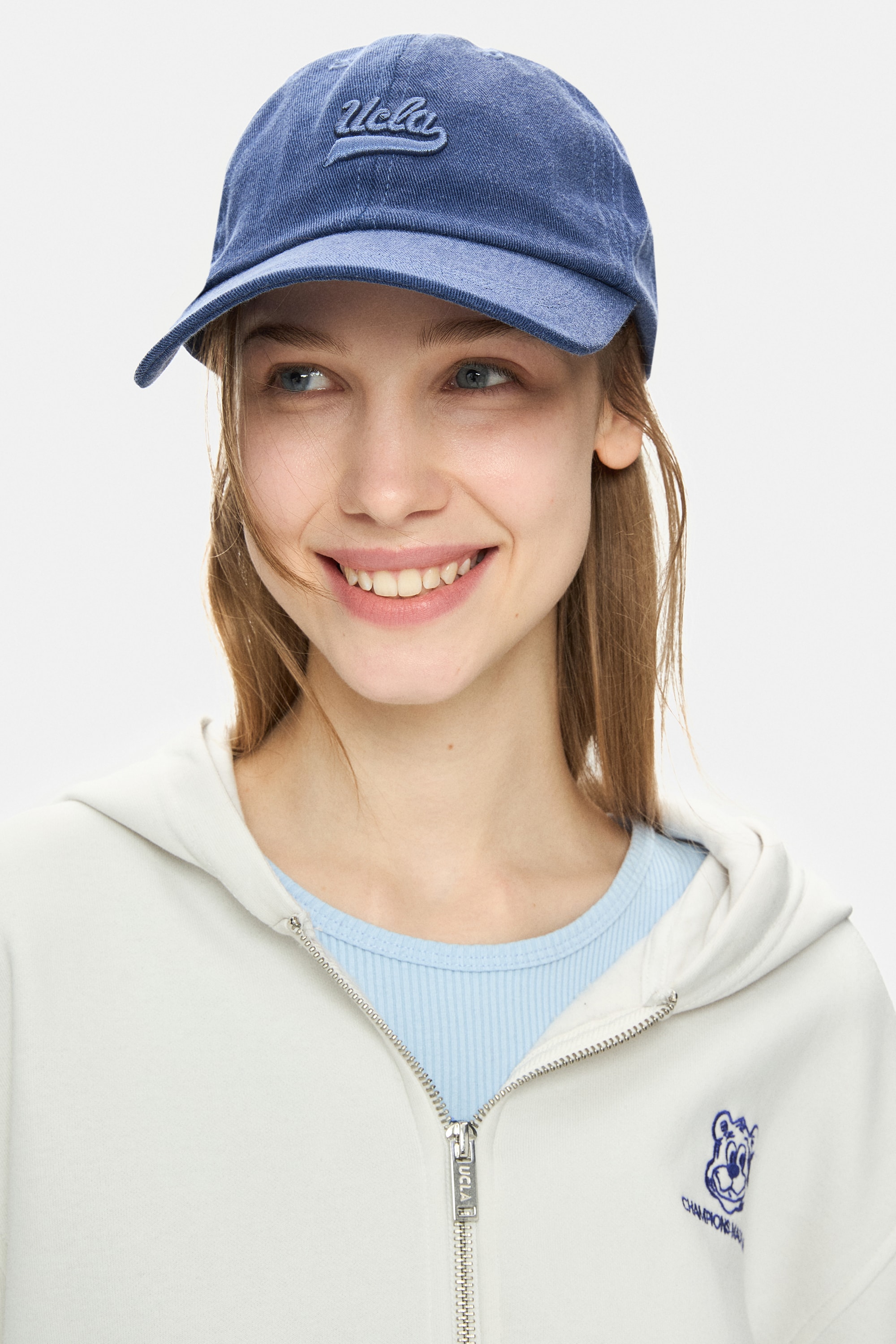 ESTHER Kemik Rengi Fermuarlı ve Cepli Nakışlı Loose Fit Kadın Sweatshirt