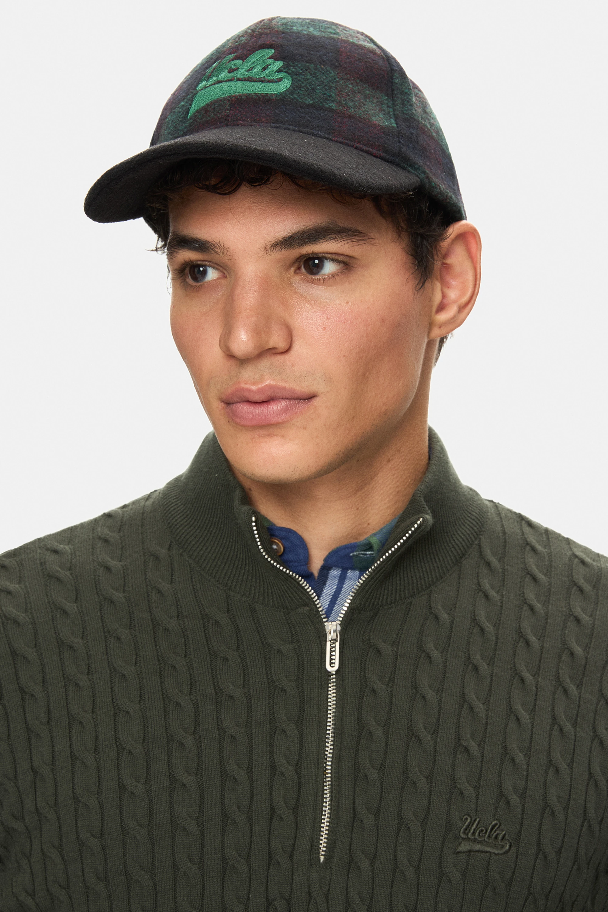 SYMERE Lacivert-Yeşil Baseball Cap Ekoseli Kaşe Nakışlı ve Metal Tokalı Standard Fit Unisex Şapka