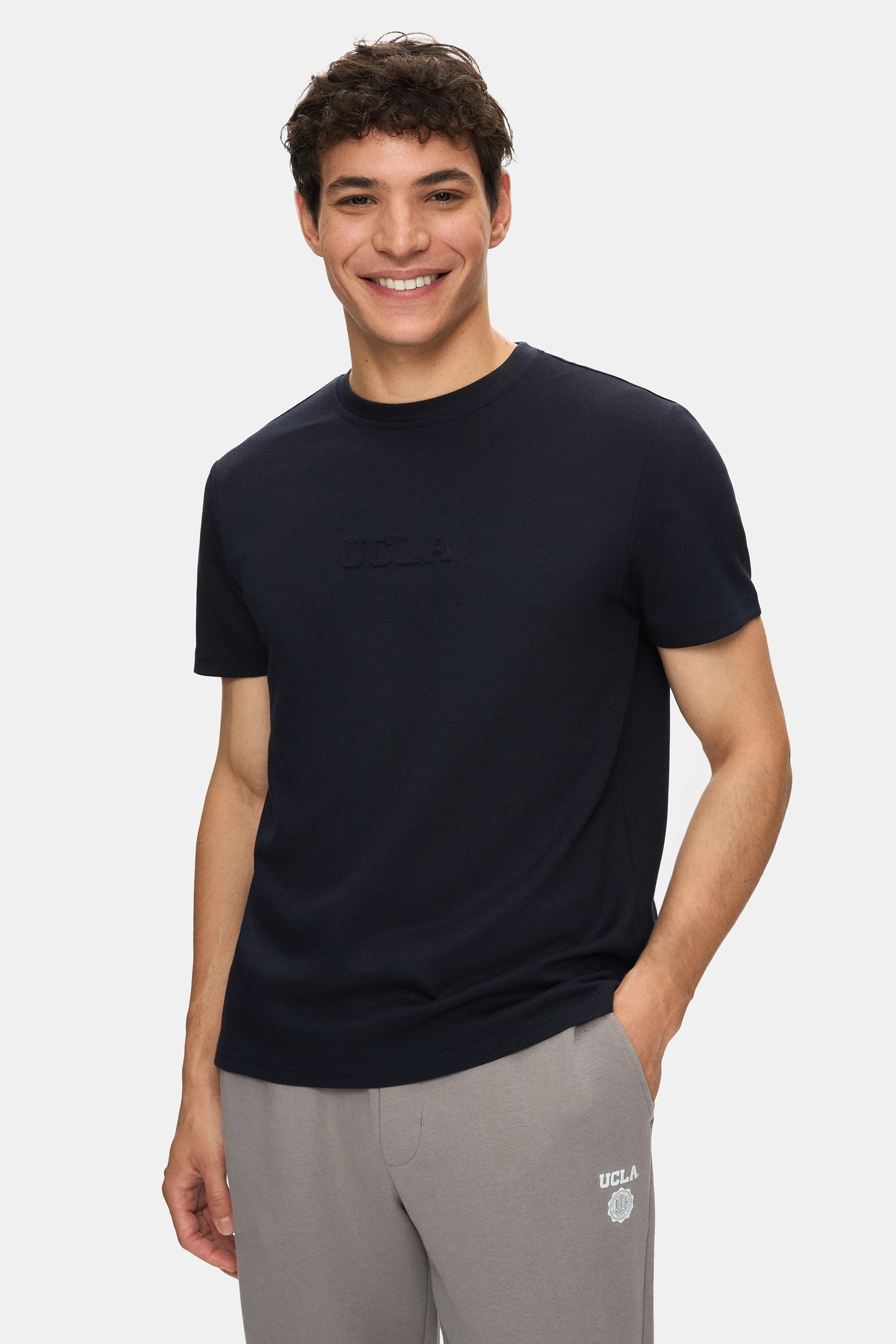 CANARY Lacivert Bisiklet Yaka Gofre Baskılı Modal Kumaş Standard Fit Erkek Tshirt