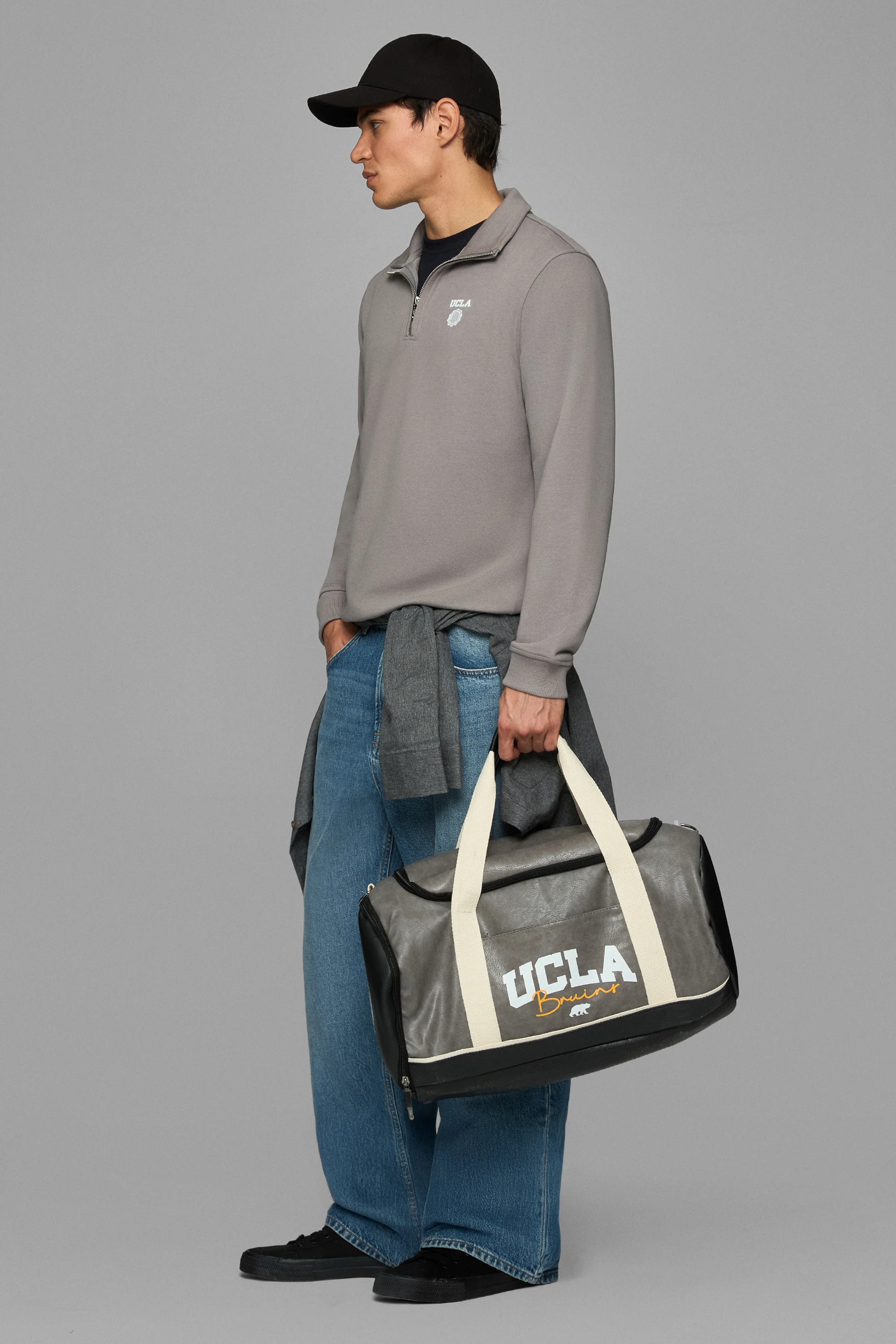 LEON Grafit Yarım Fermuar Baskılı Standard Fit Erkek Sweatshirt