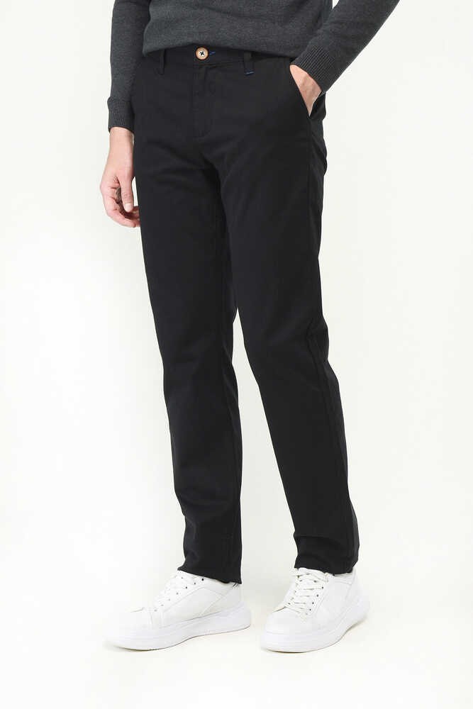 CERRITO Siyah Dokuma Etiketli Cepli Slim Fit Erkek Chino