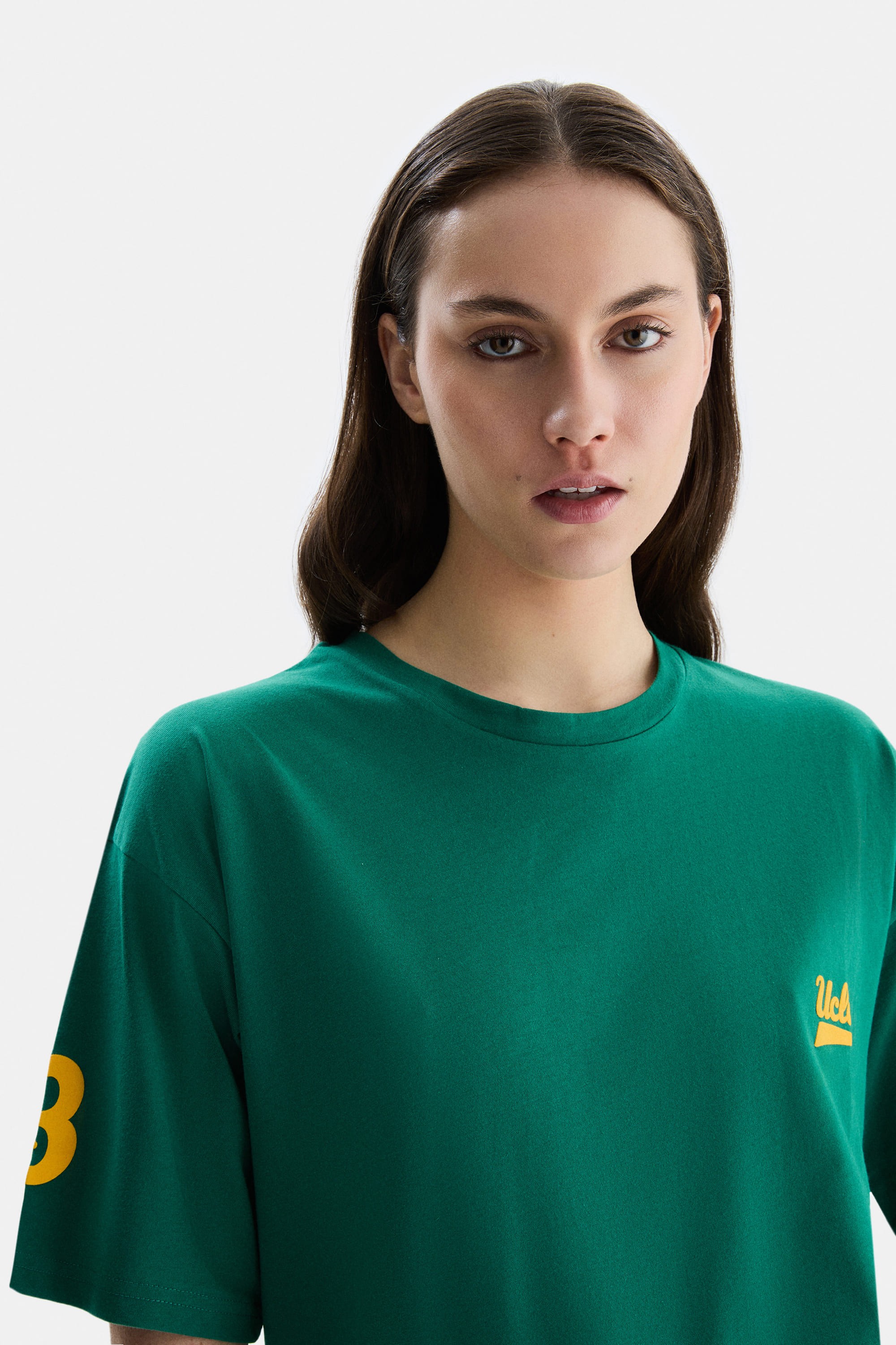 PARADISO Yeşil Bisiklet Yaka baskılı Oversize Kadın Tshirt