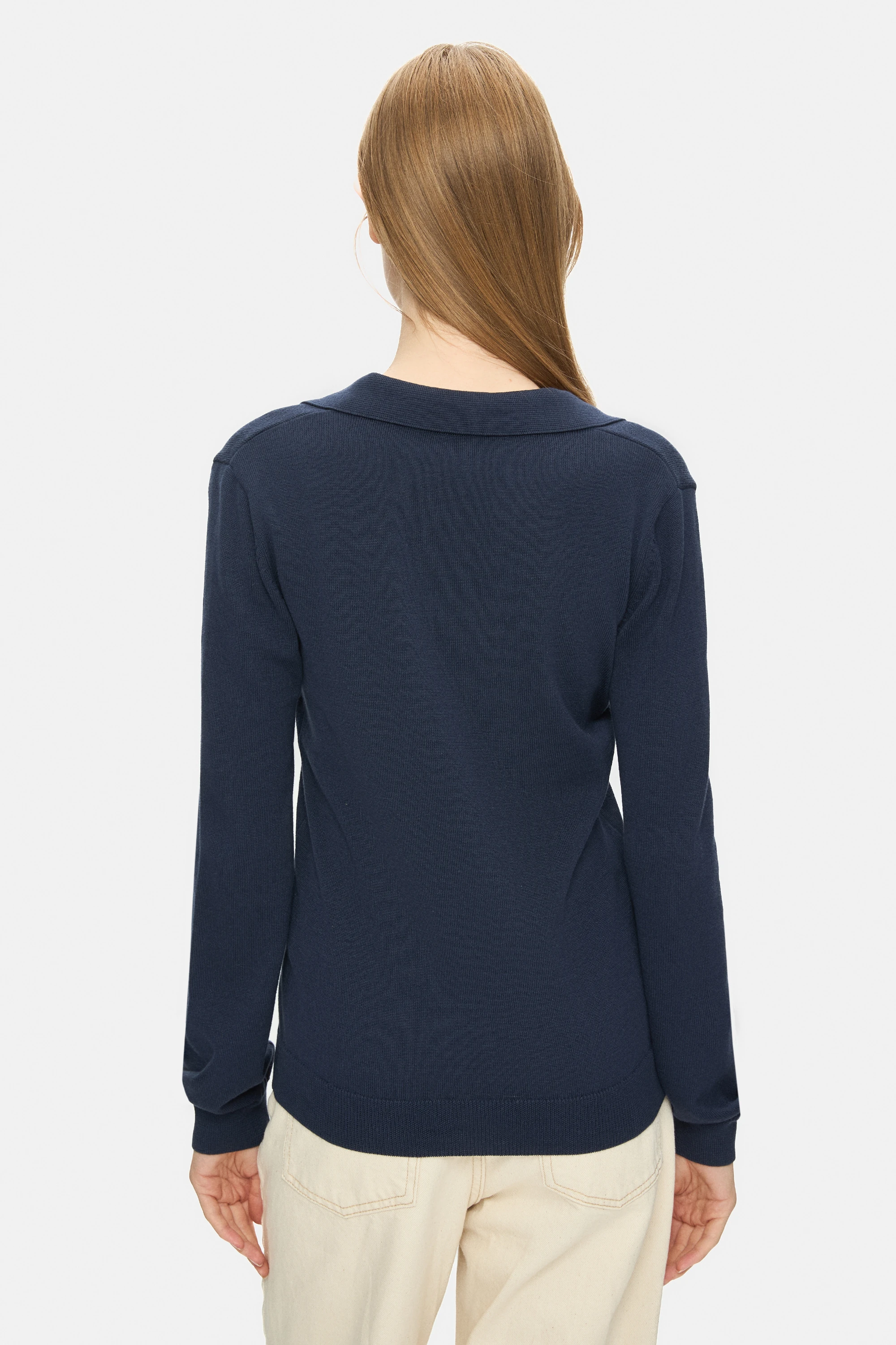 IRENE Lacivert Polo Yaka Triko Metal Logolu Standard Fit Kadın Triko