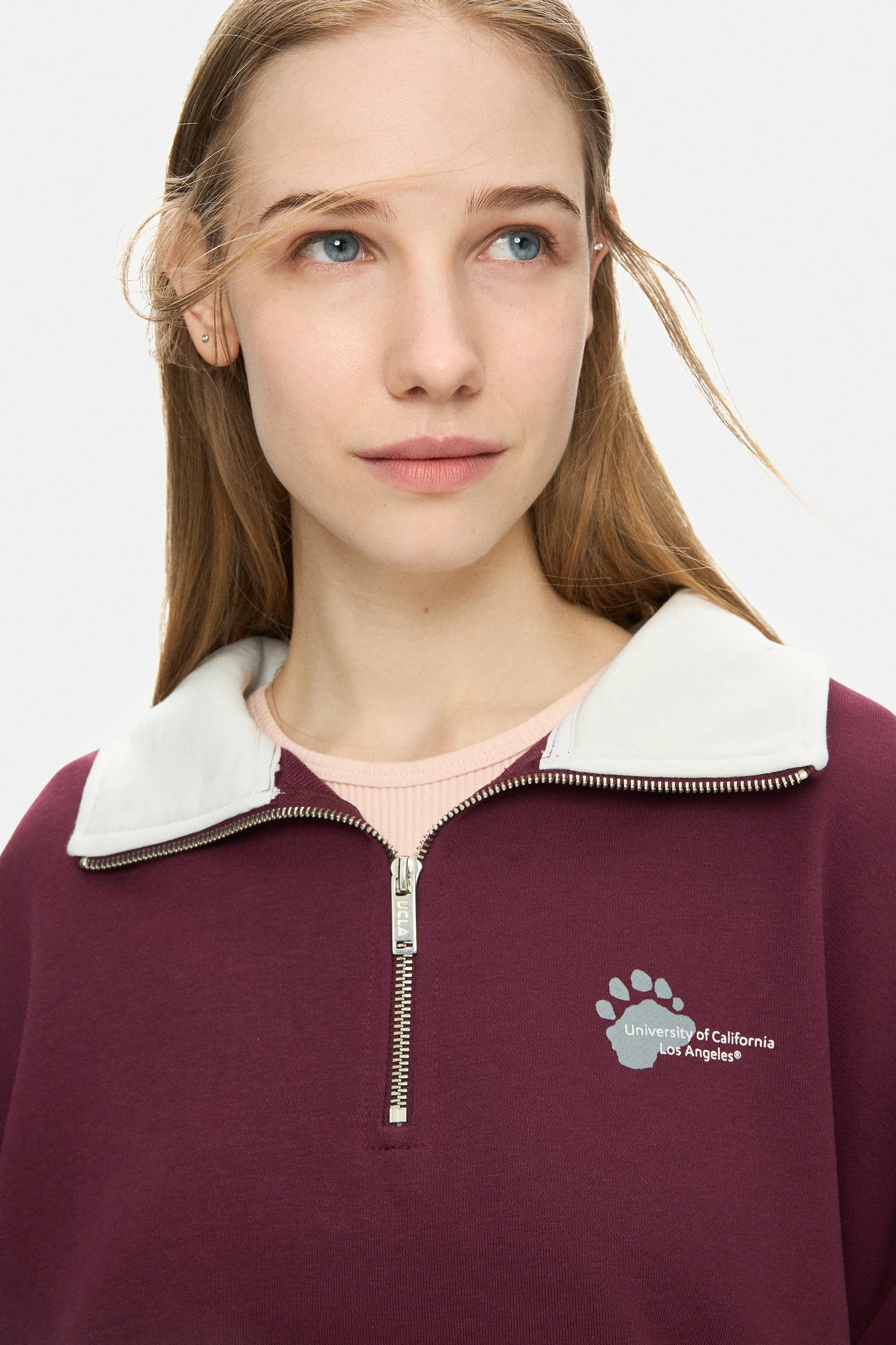 YOKO Bordo Fermuarlı Baskılı Oversize Fit Kadın Sweatshirt