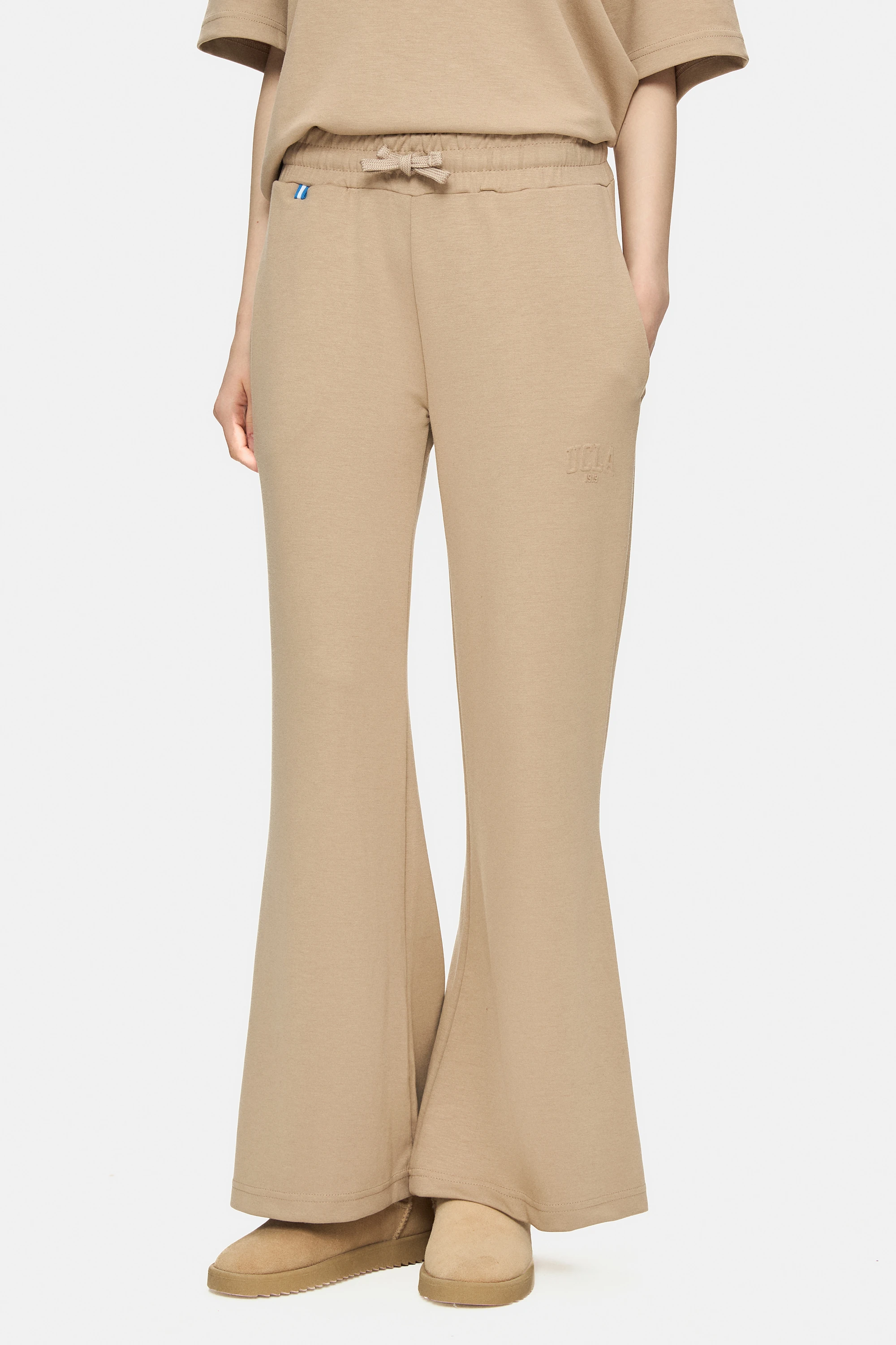 ELOWEN-URANIA Bej Gofre Baskılı Modal Kumaş Loose Fit Kadın Takım