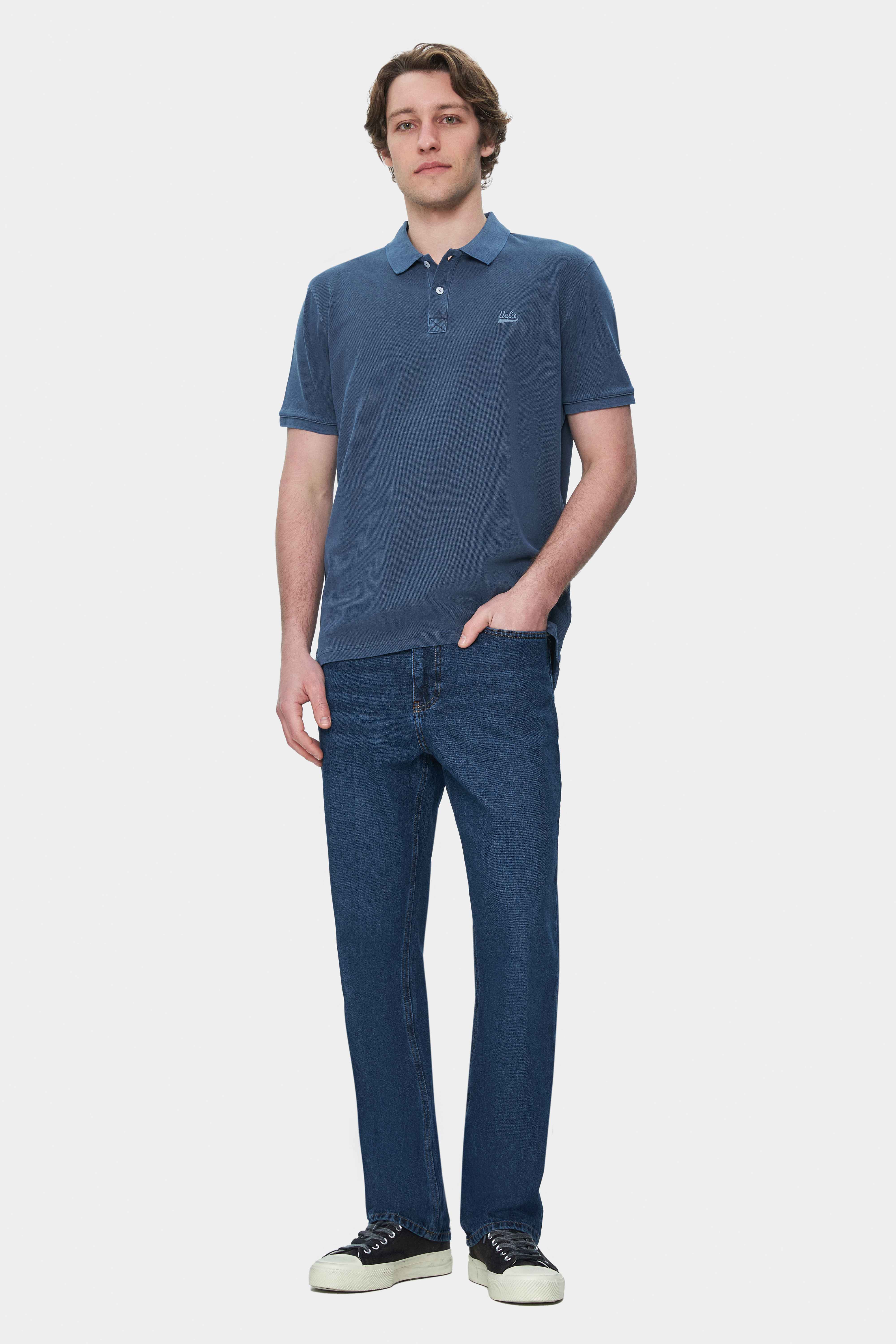 GERARD Lacivert Polo Yaka Nakışlı Standard Fit Erkek Tshirt