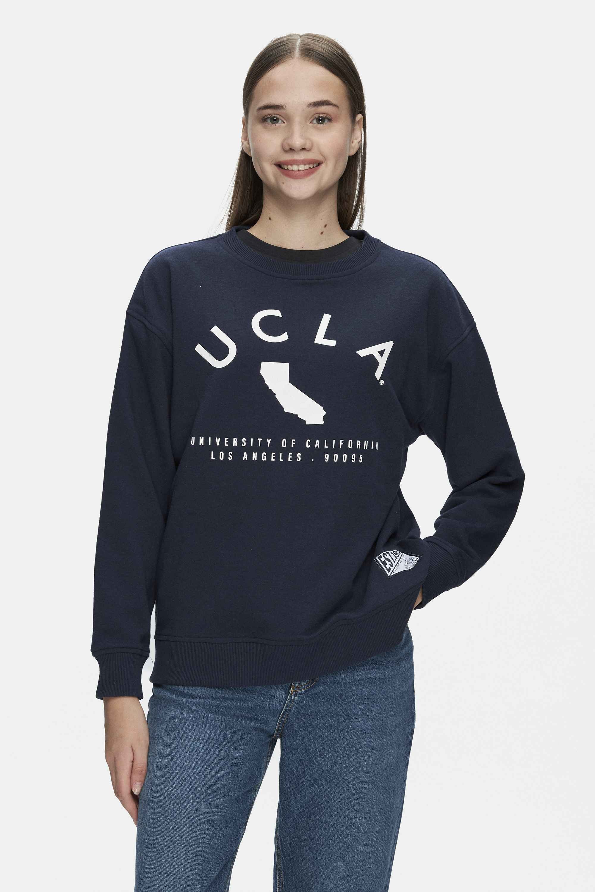 ALAMEDA Lacivert Bisiklet Yaka Baskılı Oversize Kadın Sweatshirt