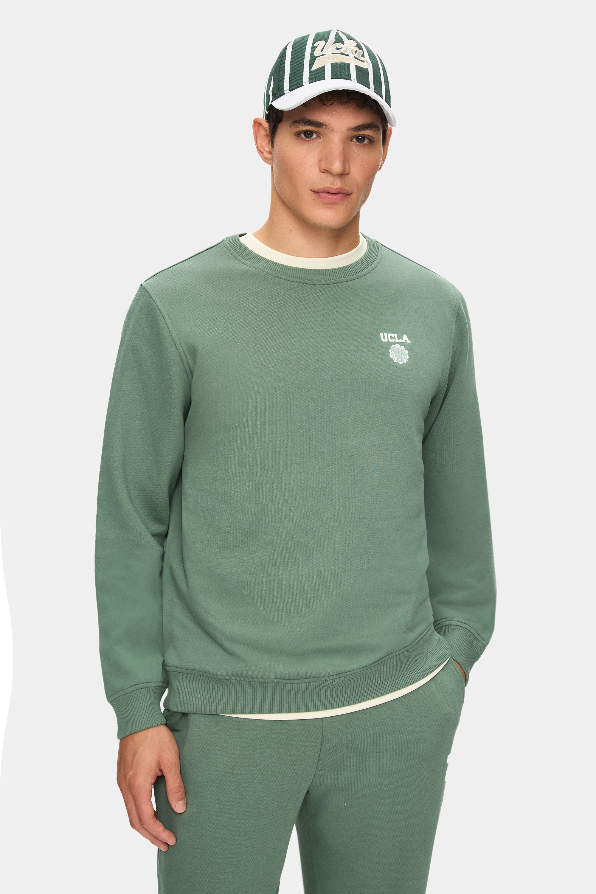 VALLEY Adaçayı Yeşili Bisiklet Yaka Baskılı Standard Fit Erkek Sweatshirt