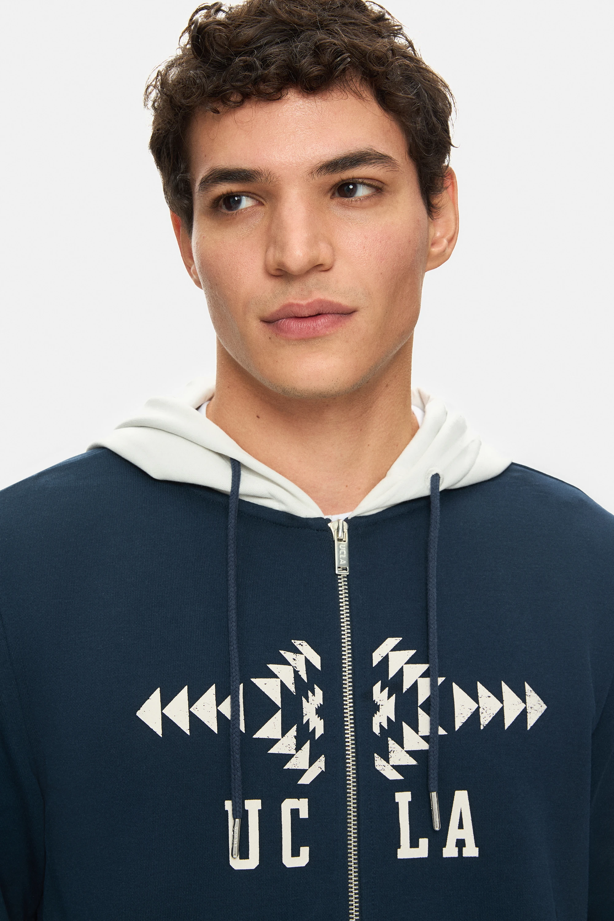 SPENCER Lacivert Kapüşonlu Baskılı Fermuarlı Standard Fit Erkek Sweatshirt