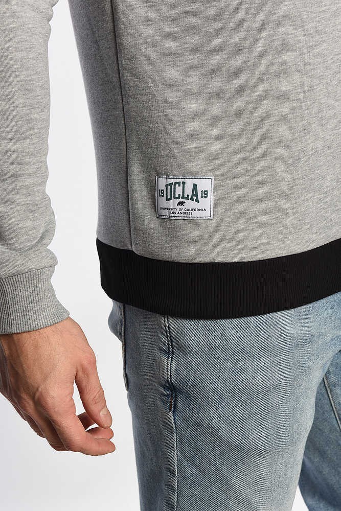 REDDLEY Siyah Bisiklet Yaka Aplikeli Standard Fit Erkek Sweatshirt