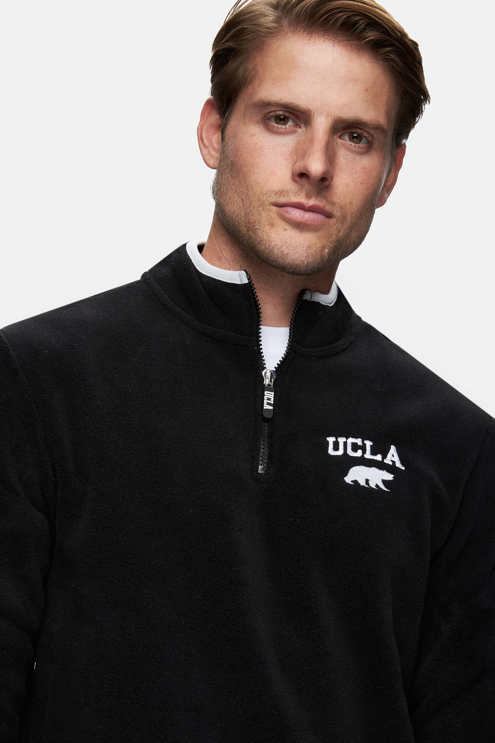 CORNING Siyah Yarım Fermuarlı Nakışlı Polar Dik Yaka Standard Fit Erkek Sweatshirt