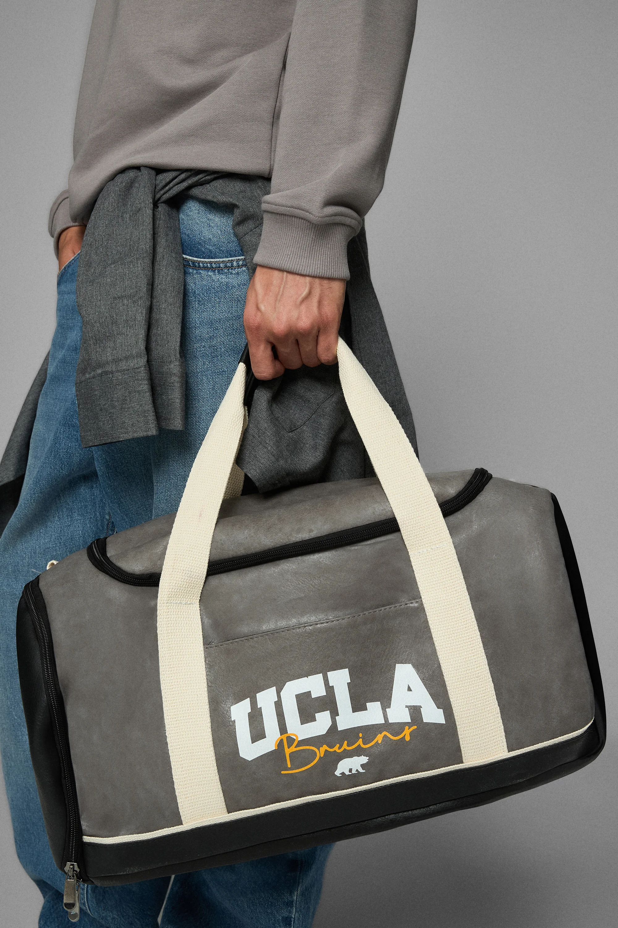 LEON Koyu Gri Yarım Fermuar Baskılı Standard Fit Erkek Sweatshirt