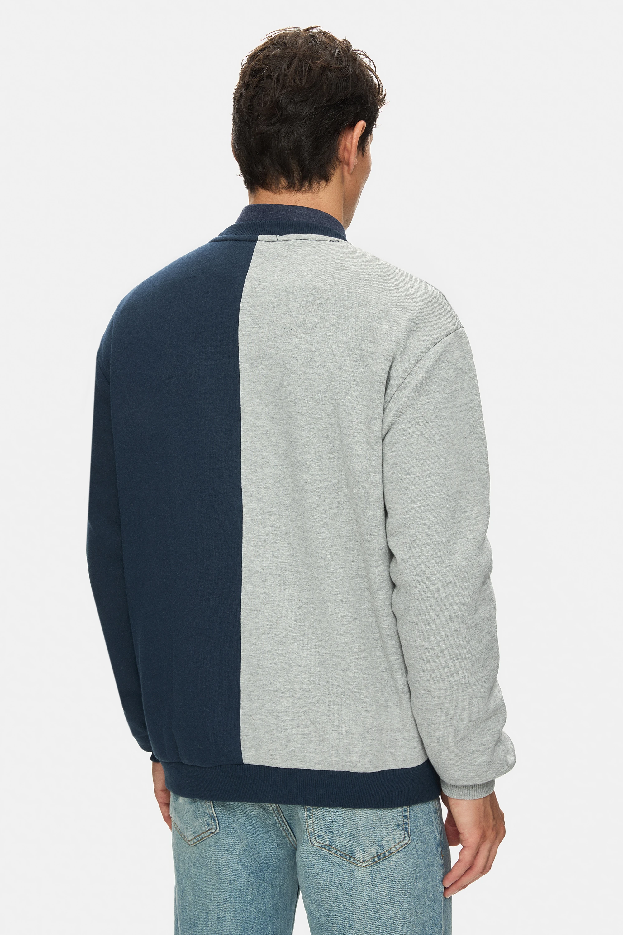 REDDLEY Lacivert Bisiklet Yaka Aplikeli Şardonlu Standard Fit Erkek Sweatshirt