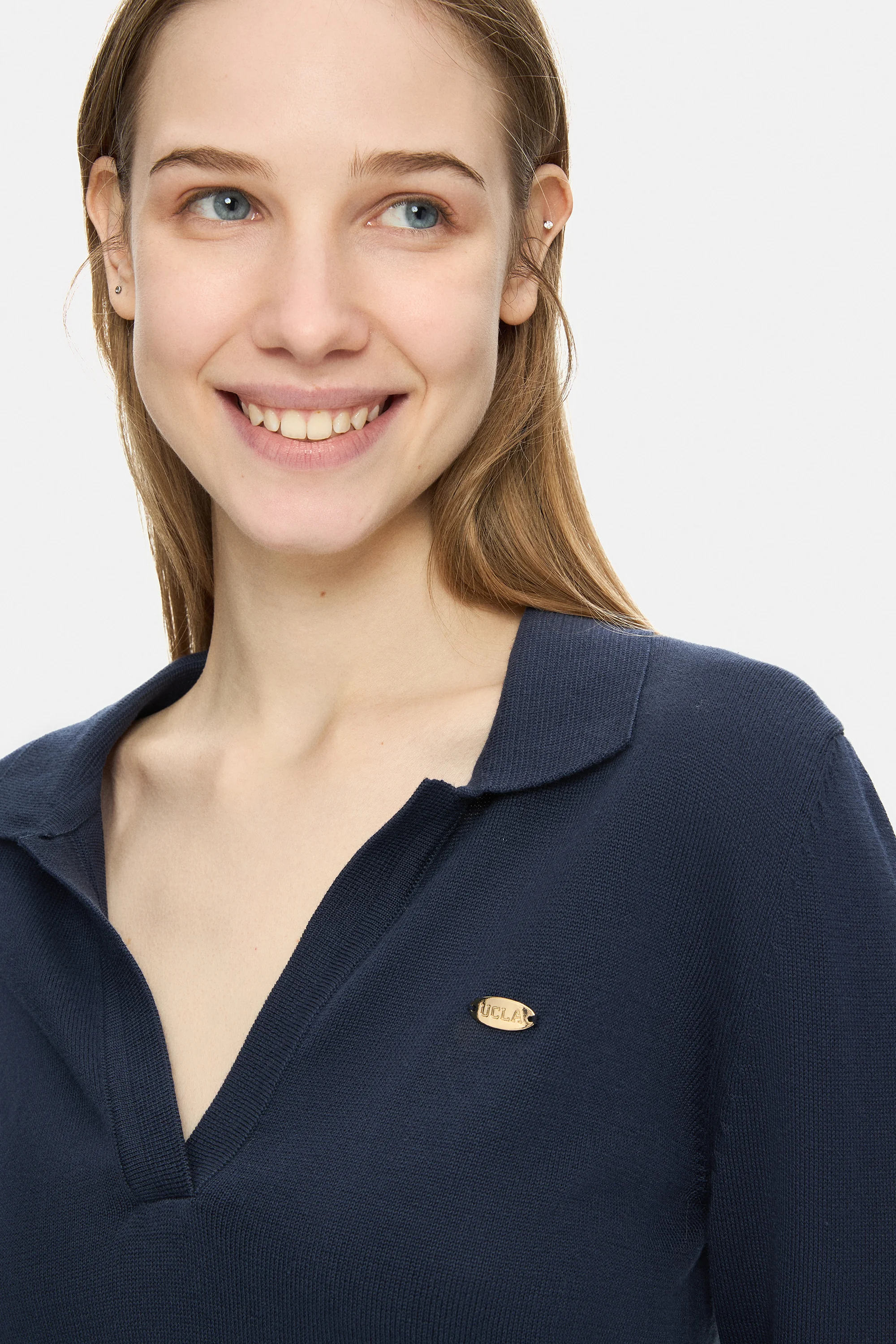 IRENE Lacivert Polo Yaka Triko Metal Logolu Standard Fit Kadın Triko