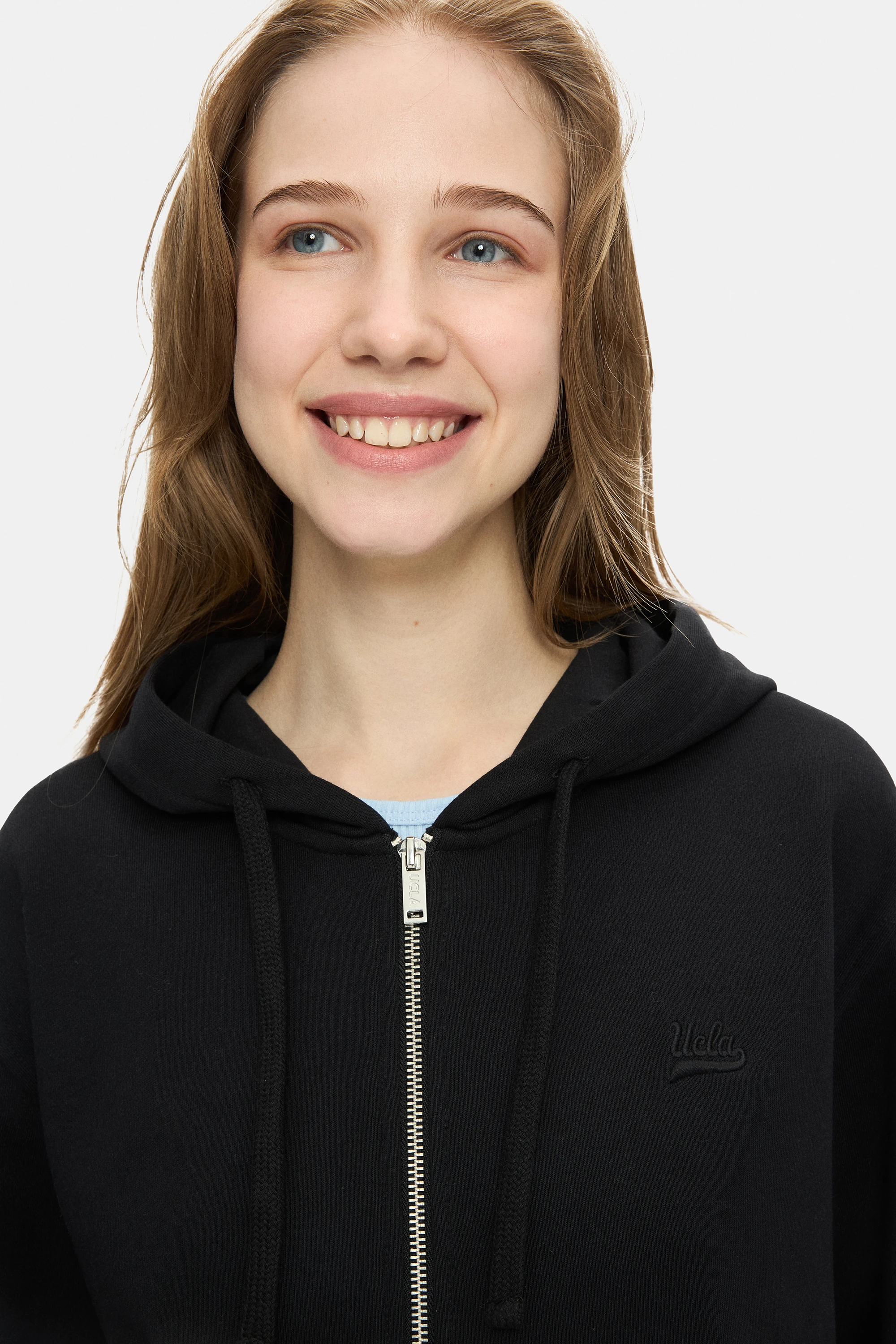 VIVIANA Siyah Kapüşonlu Nakışlı Fermuarlı Standard Fit Kadın Sweatshirt