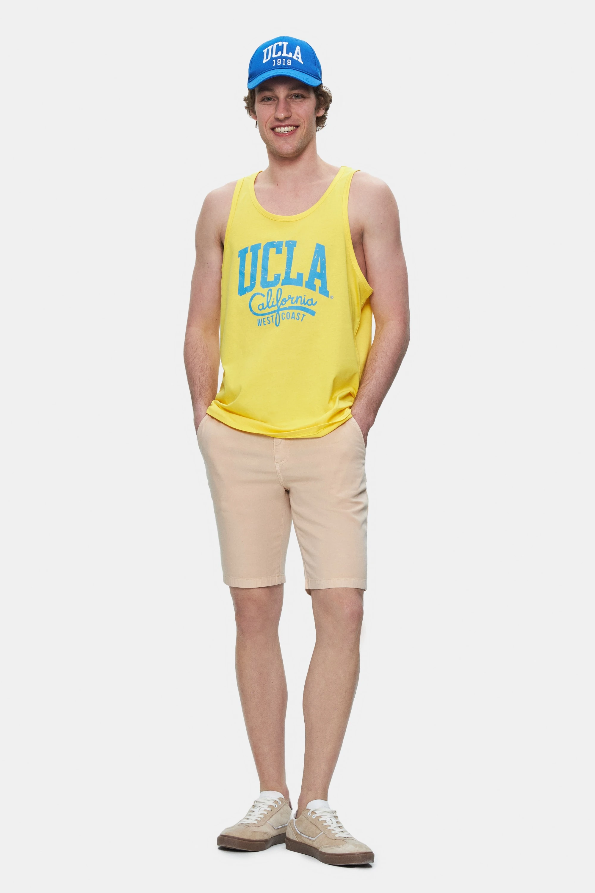 PEBBLE Açık Sarı Sıfır Kol Baskılı Oversize Erkek Tshirt