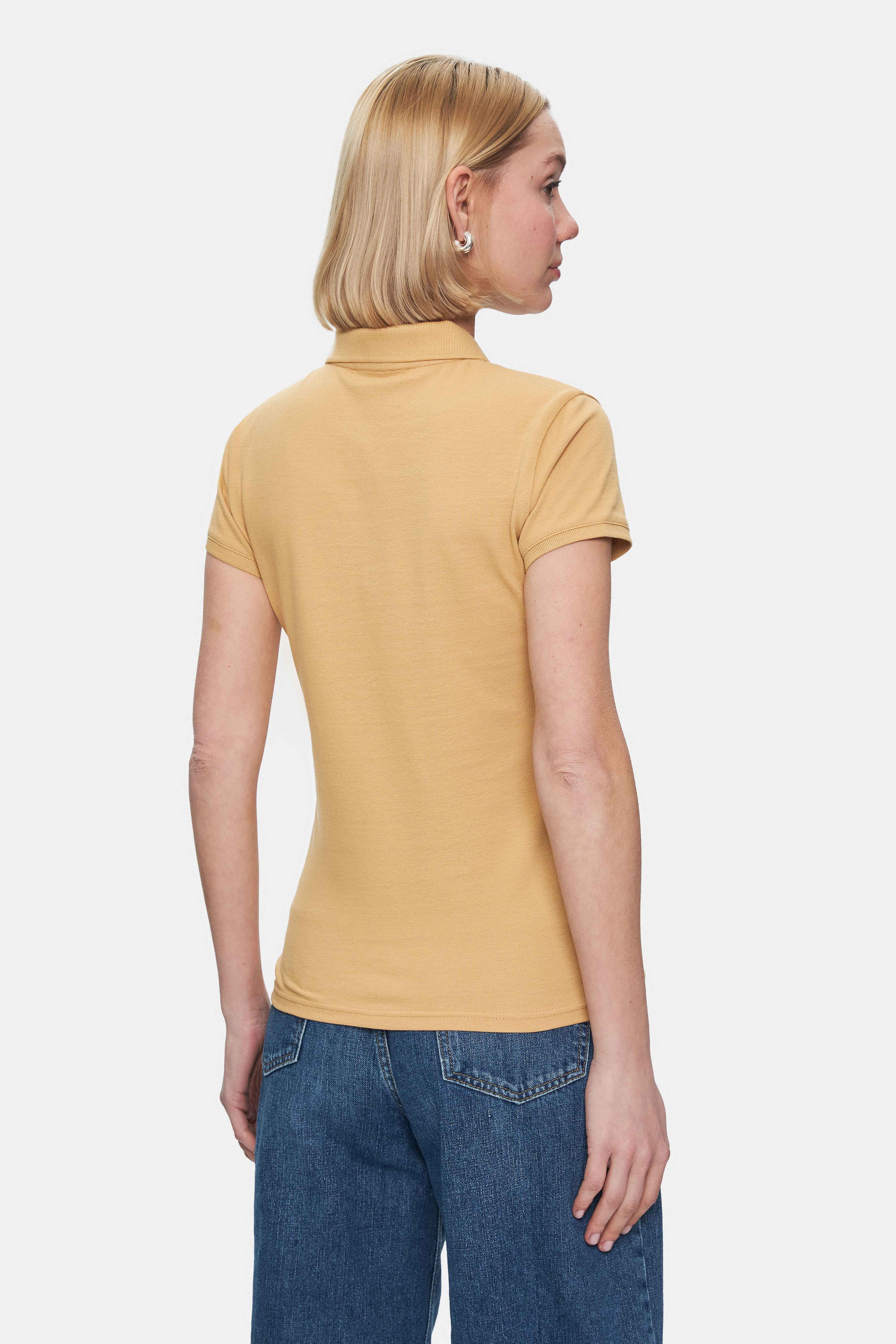 SHAVER Kahve Polo Yaka Nakışlı Standard Fit Kadın Tshirt