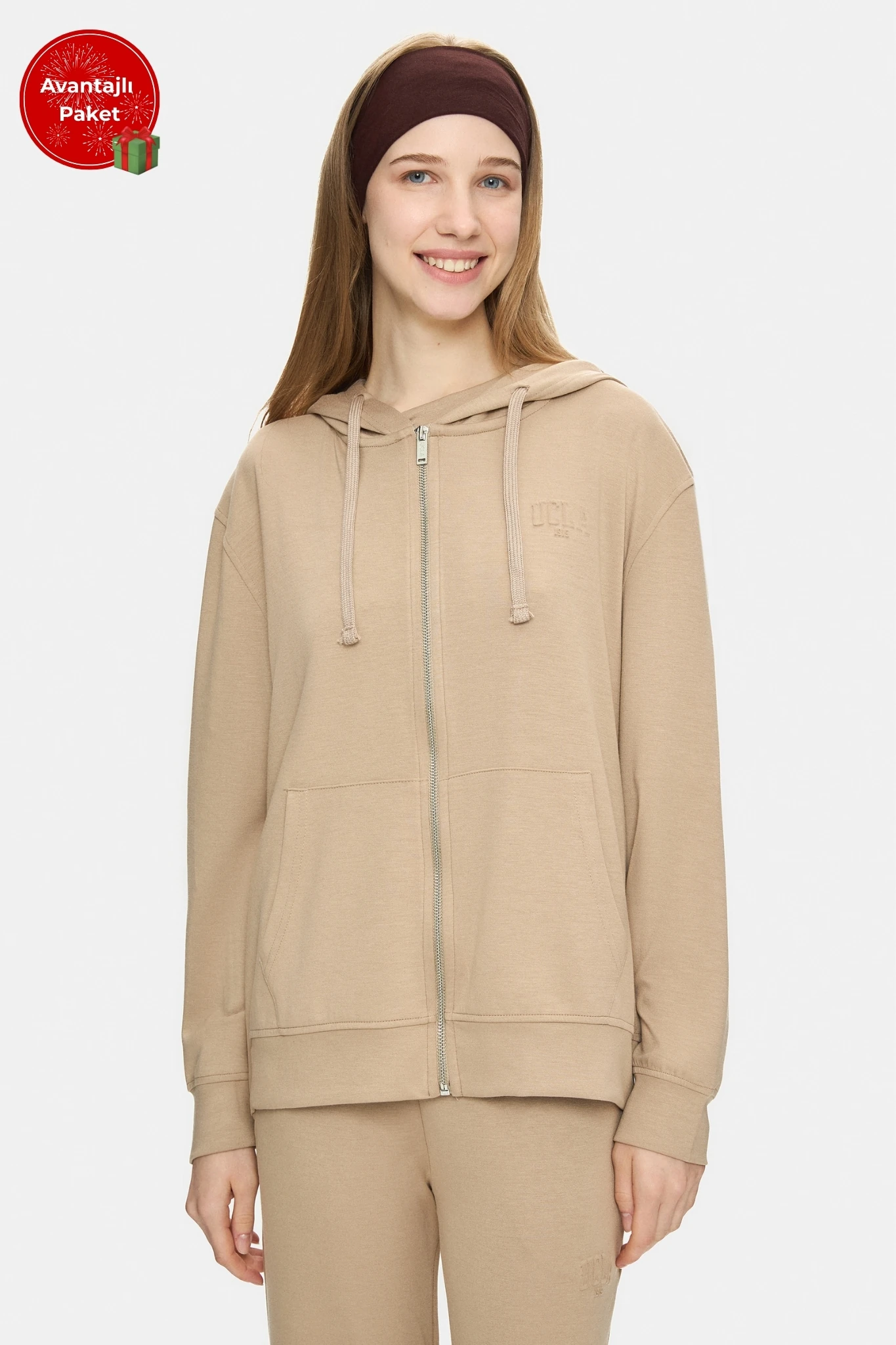 ALLURA-JAYLA Koyu Bej Gofre Baskılı Modal Kumaş Loose Fit Kadın Takım