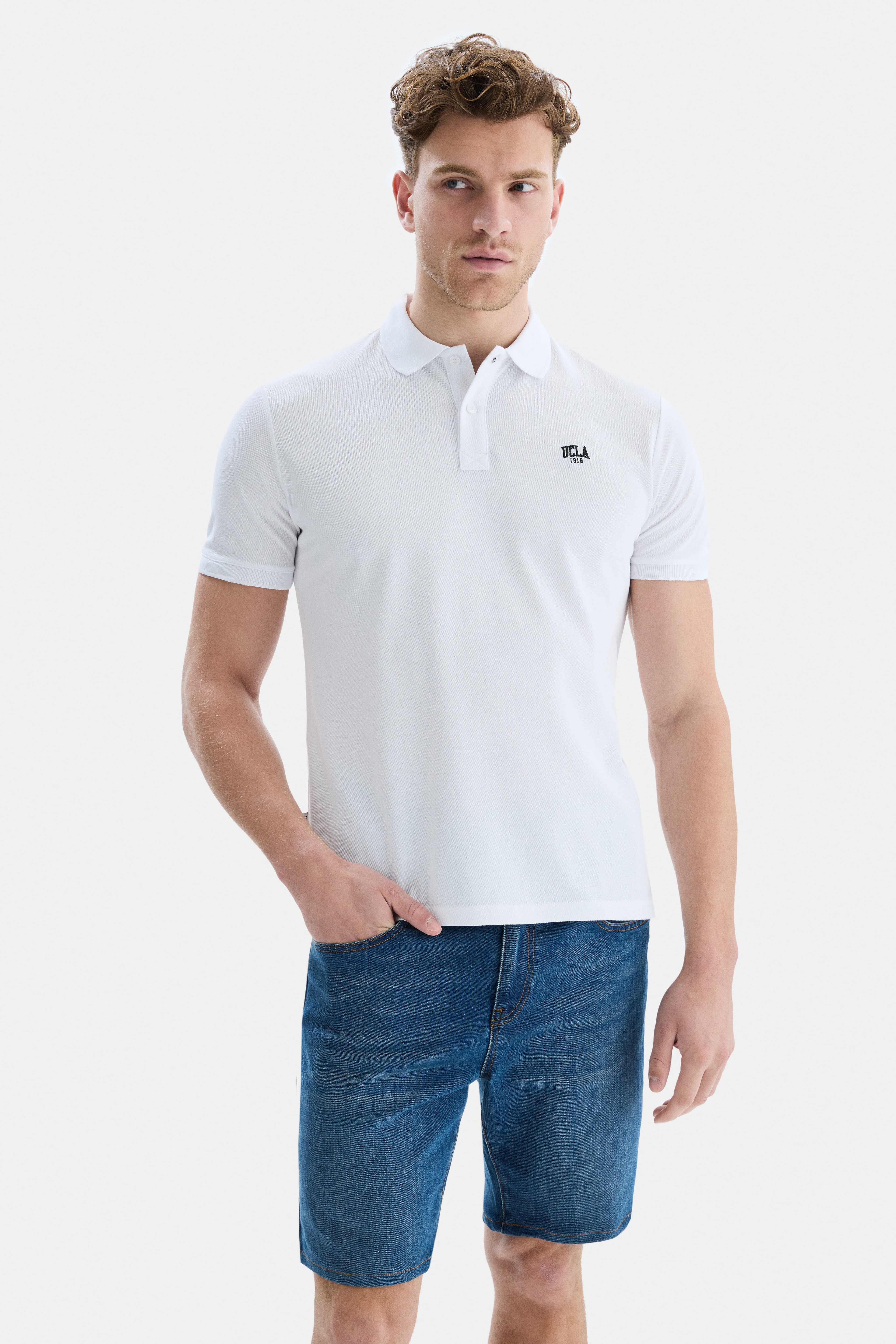 LAKES Beyaz Polo Yaka Nakışlı Standard Fit Erkek Tshirt